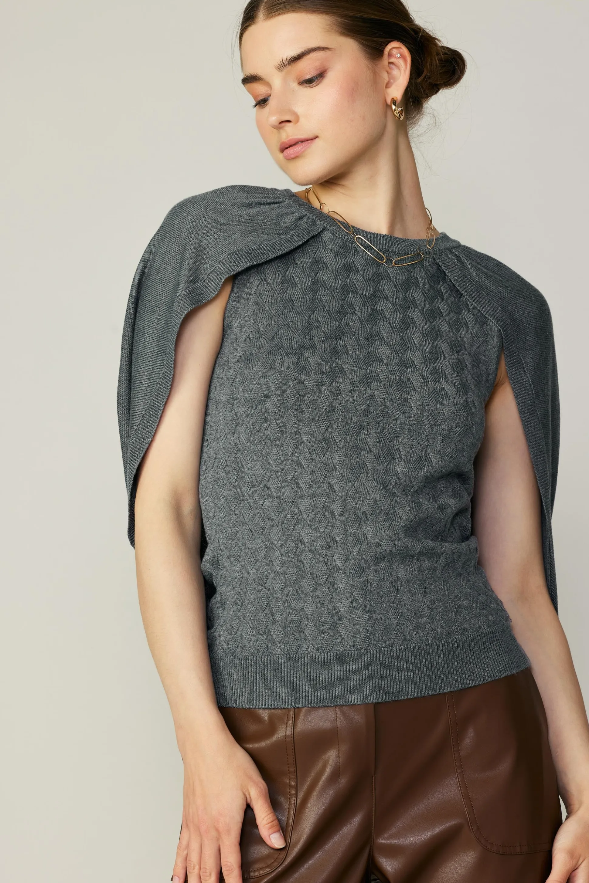 Cape Layered Sweater Top<Current Air Clearance