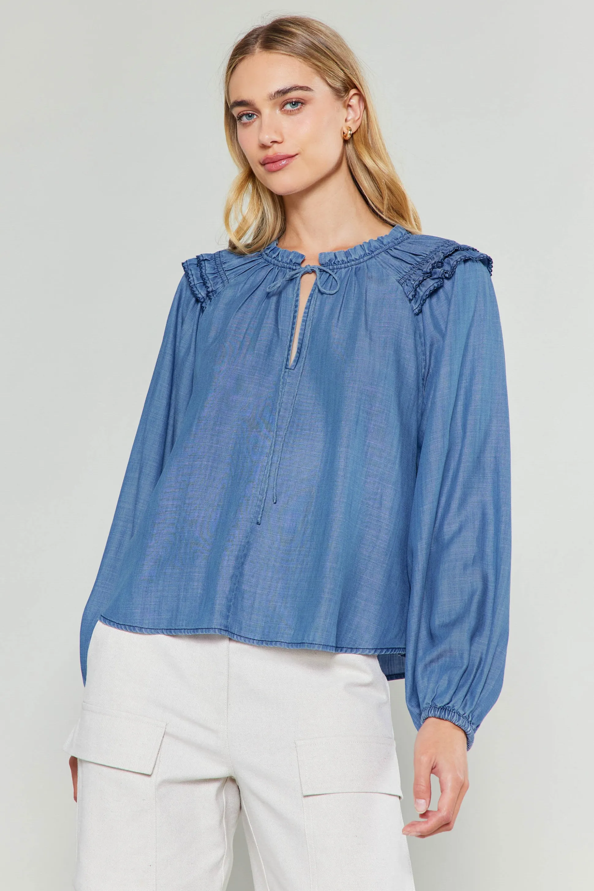 Picot Stitched Blouse<Current Air New