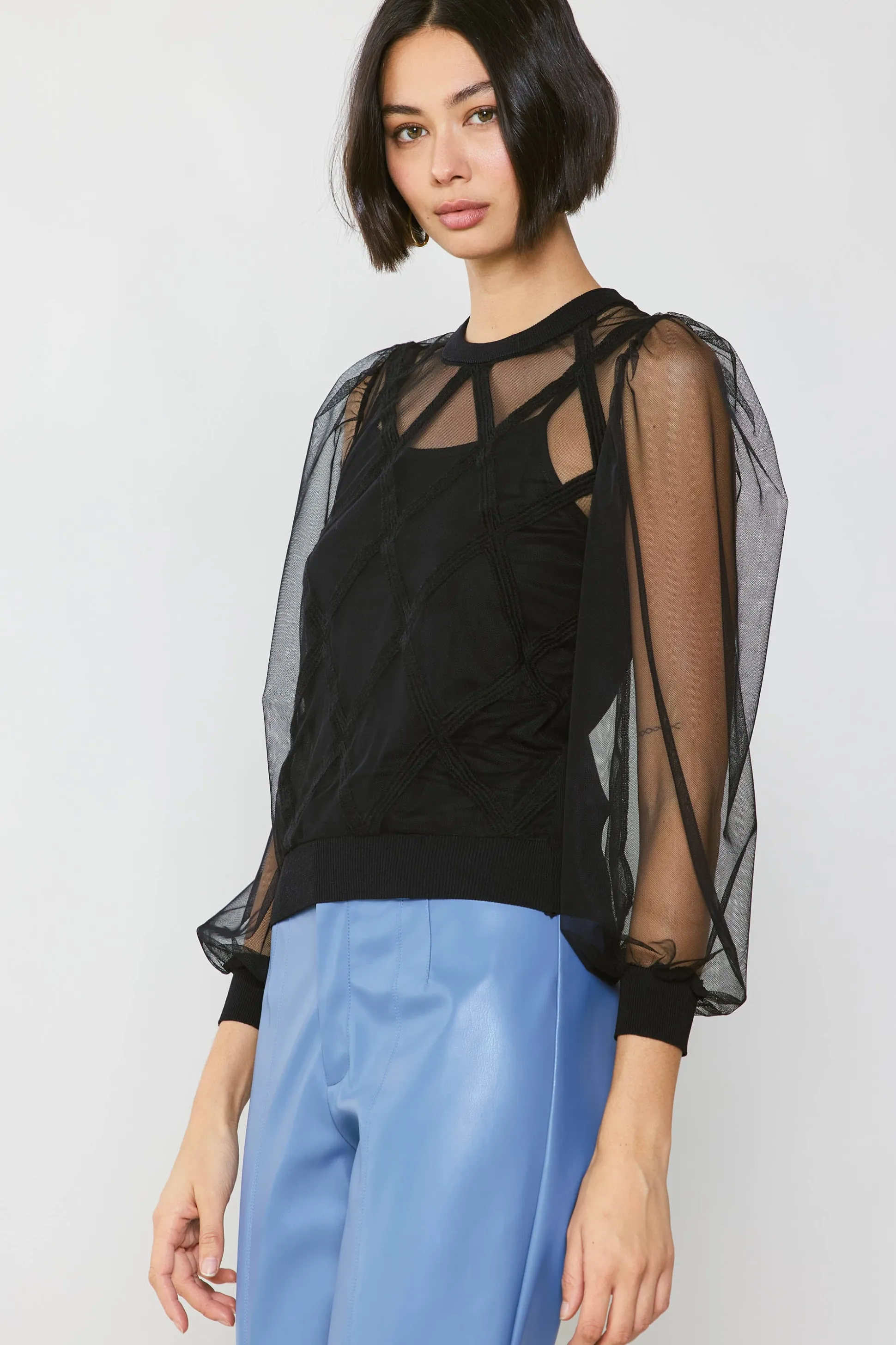 Sheer Crosshatch Cami-lined Top<Current Air Hot