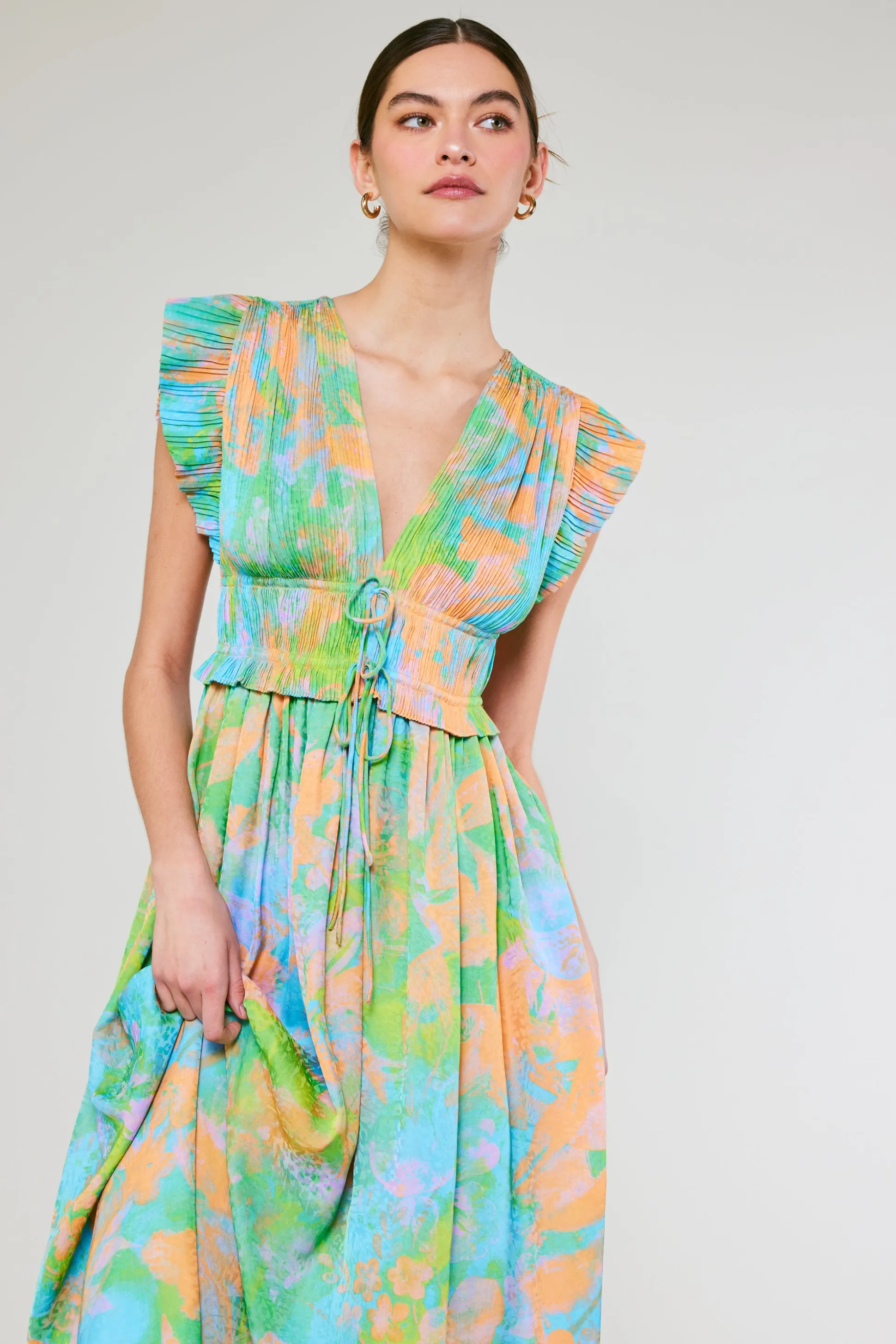 Mara Abstract Pleated Maxi Dress<Current Air New