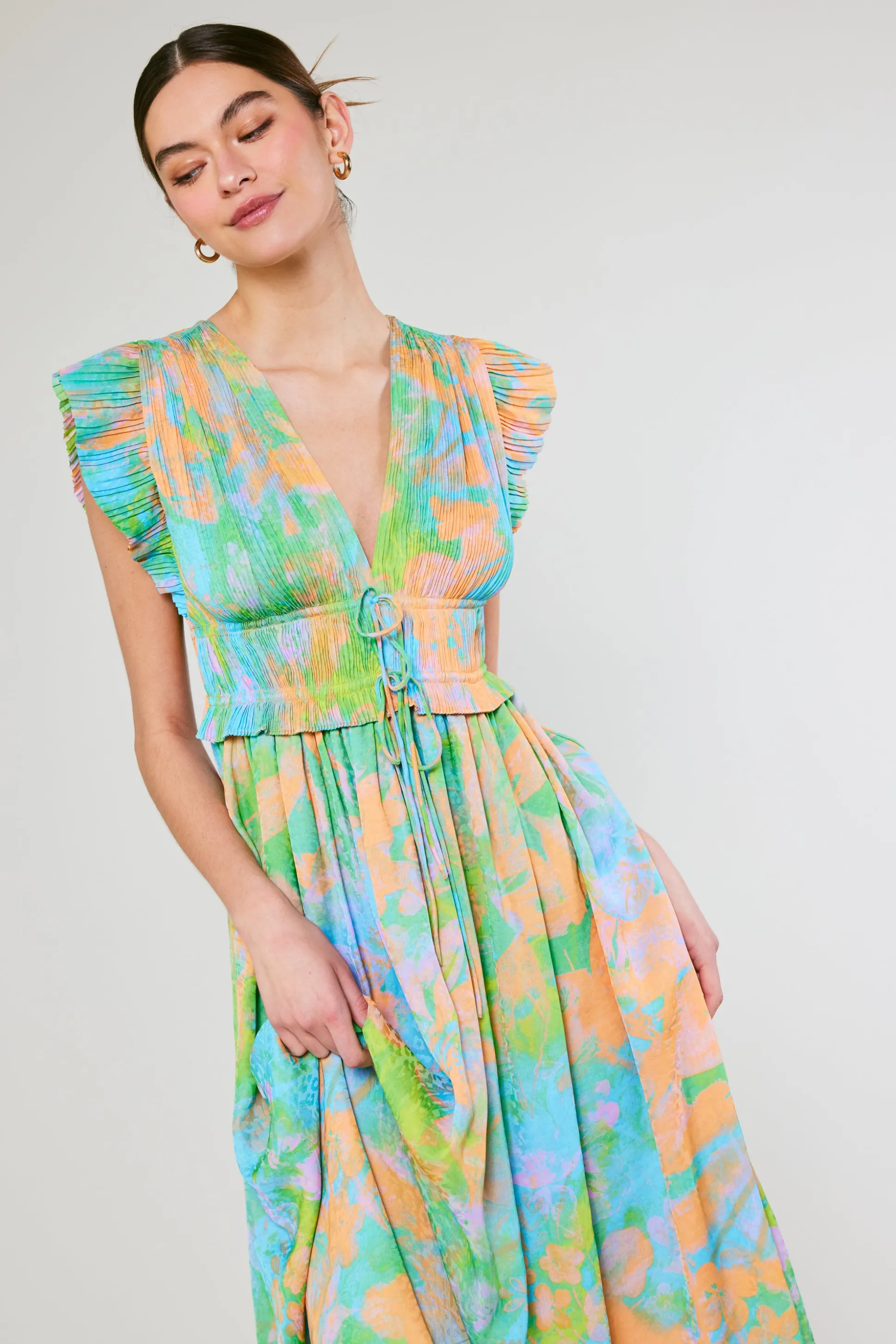 Mara Abstract Pleated Maxi Dress<Current Air New
