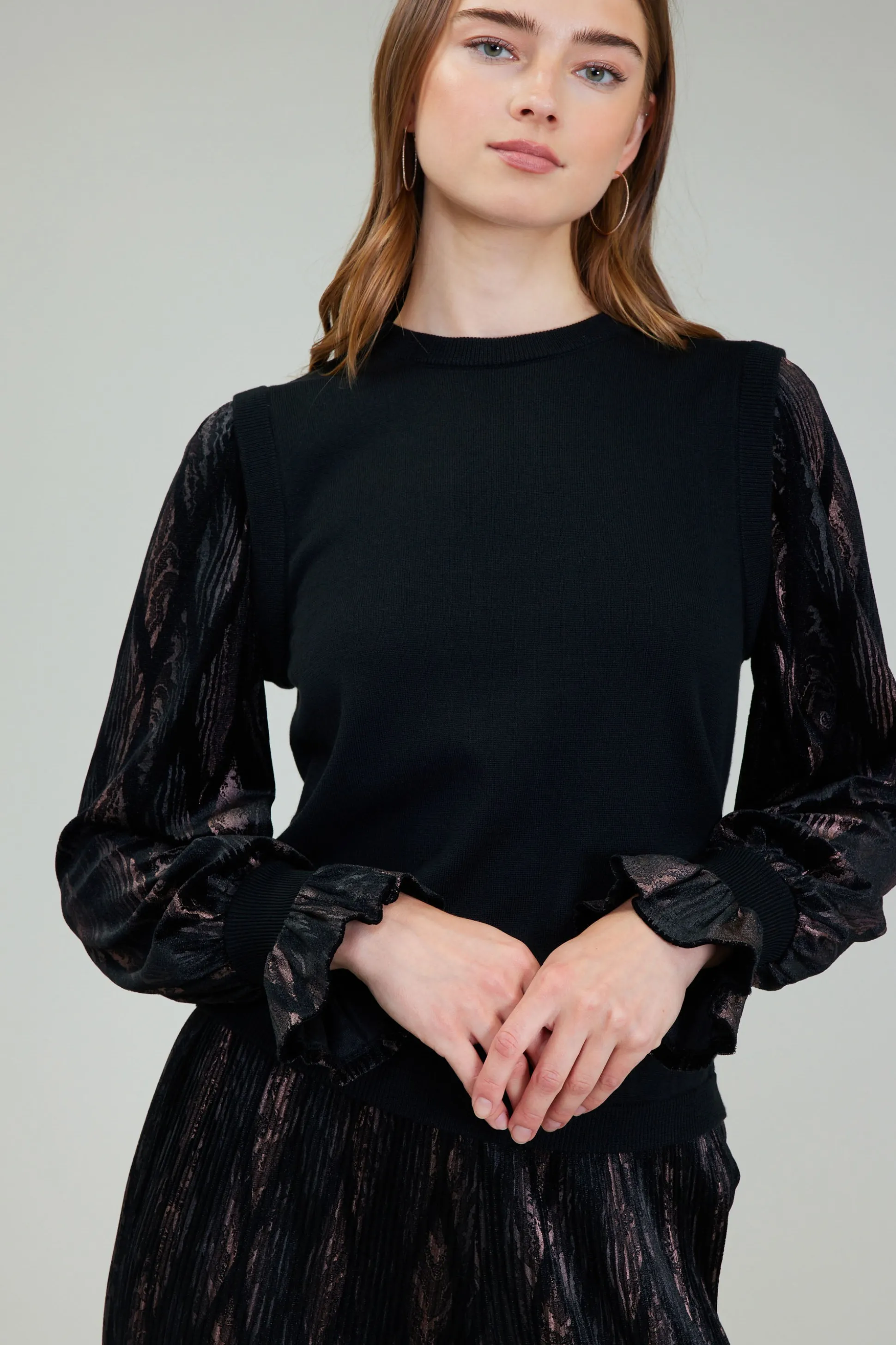 Velvet Foil Sweater Top<Current Air Hot