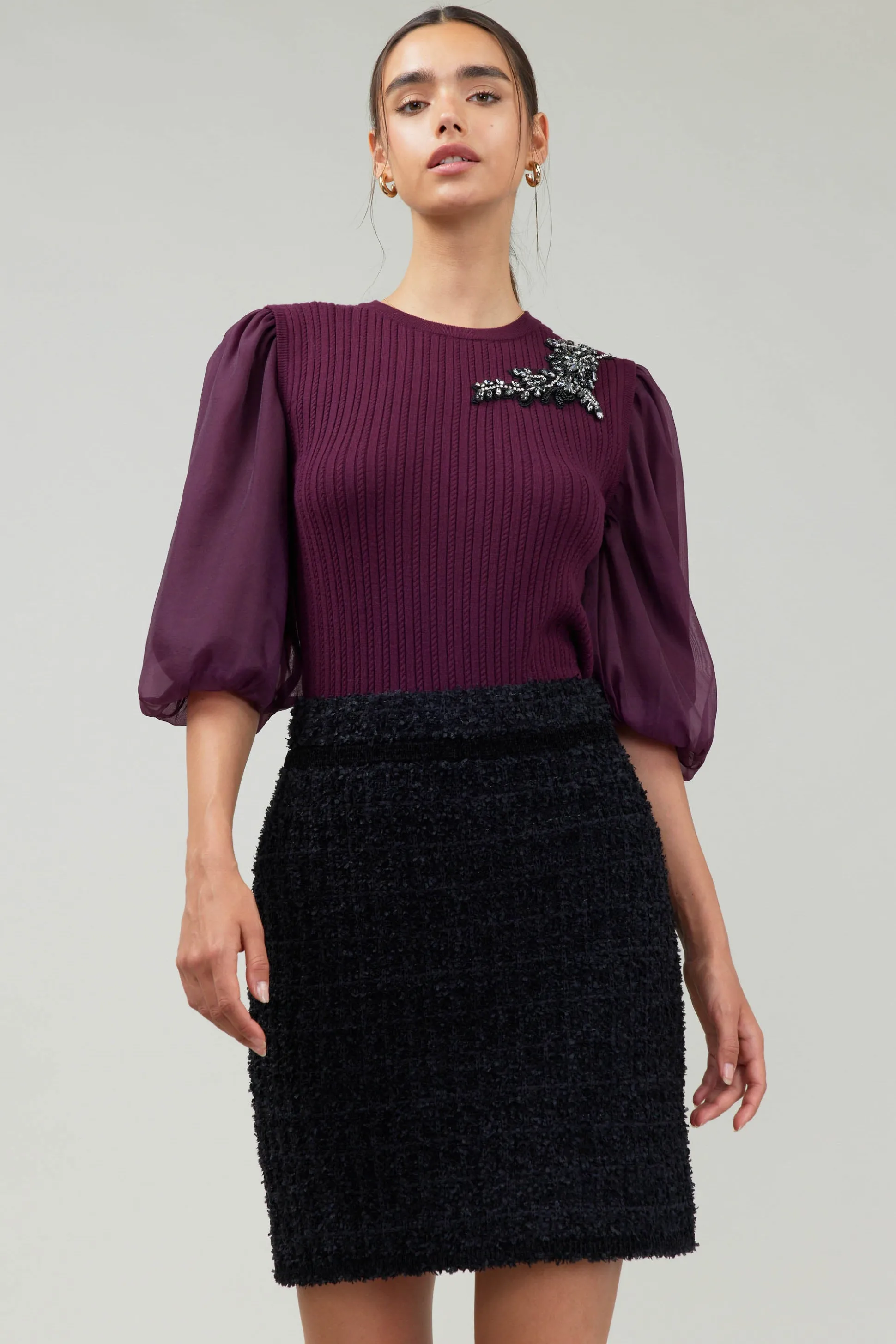 Contrast Sleeve Knit Blouse<Current Air Clearance