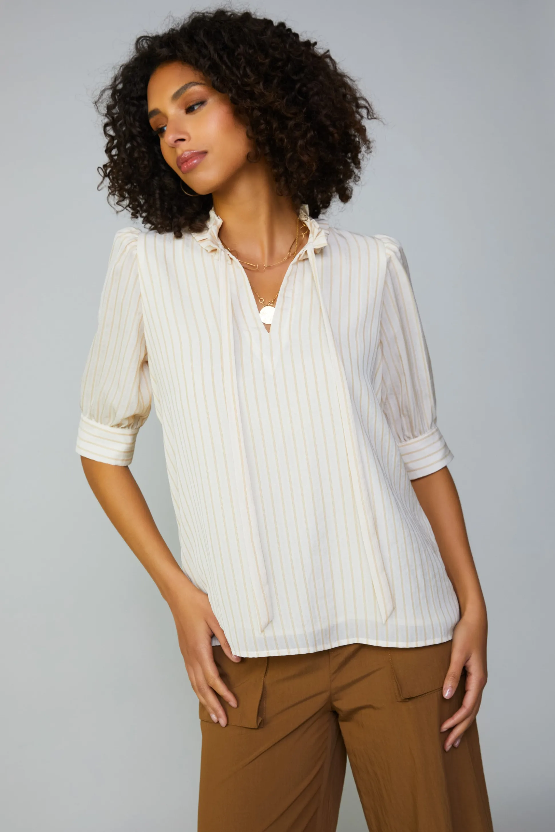 Striped Structured Sleeve Blouse<Current Air Fashion