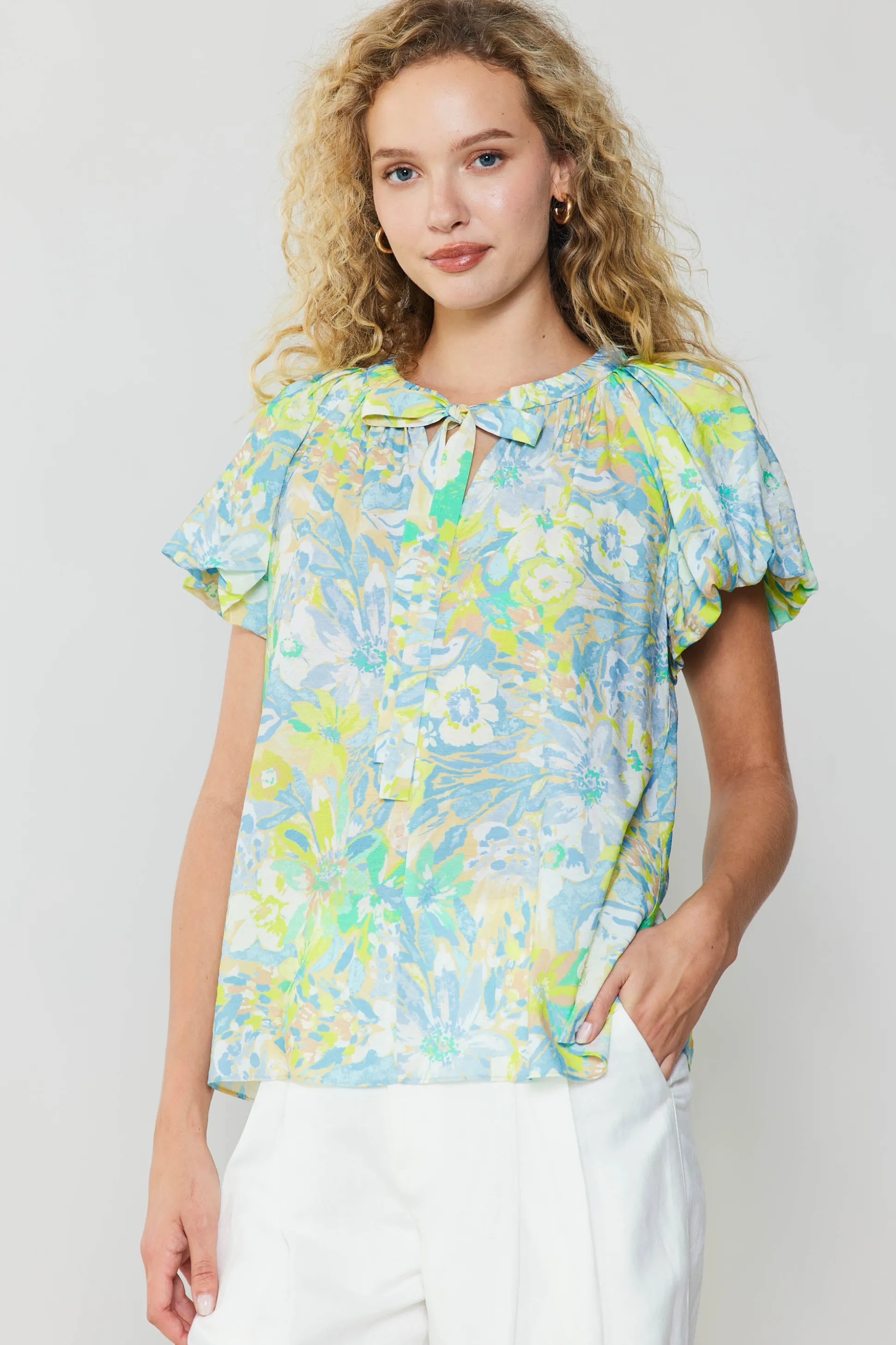 Abstract Floral Print Top<Current Air Hot