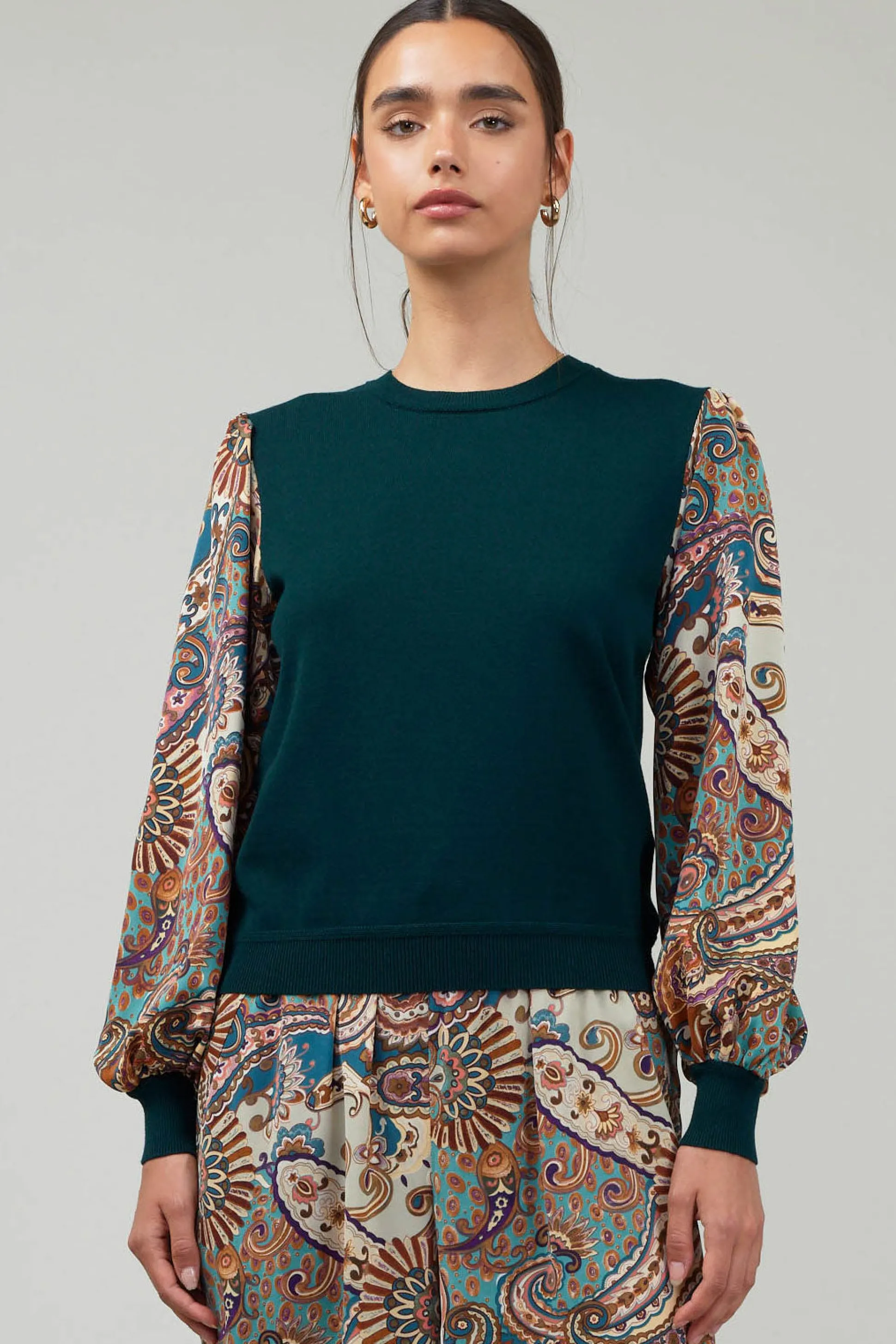 Ribbed Contrast Sleeve top<Current Air Hot