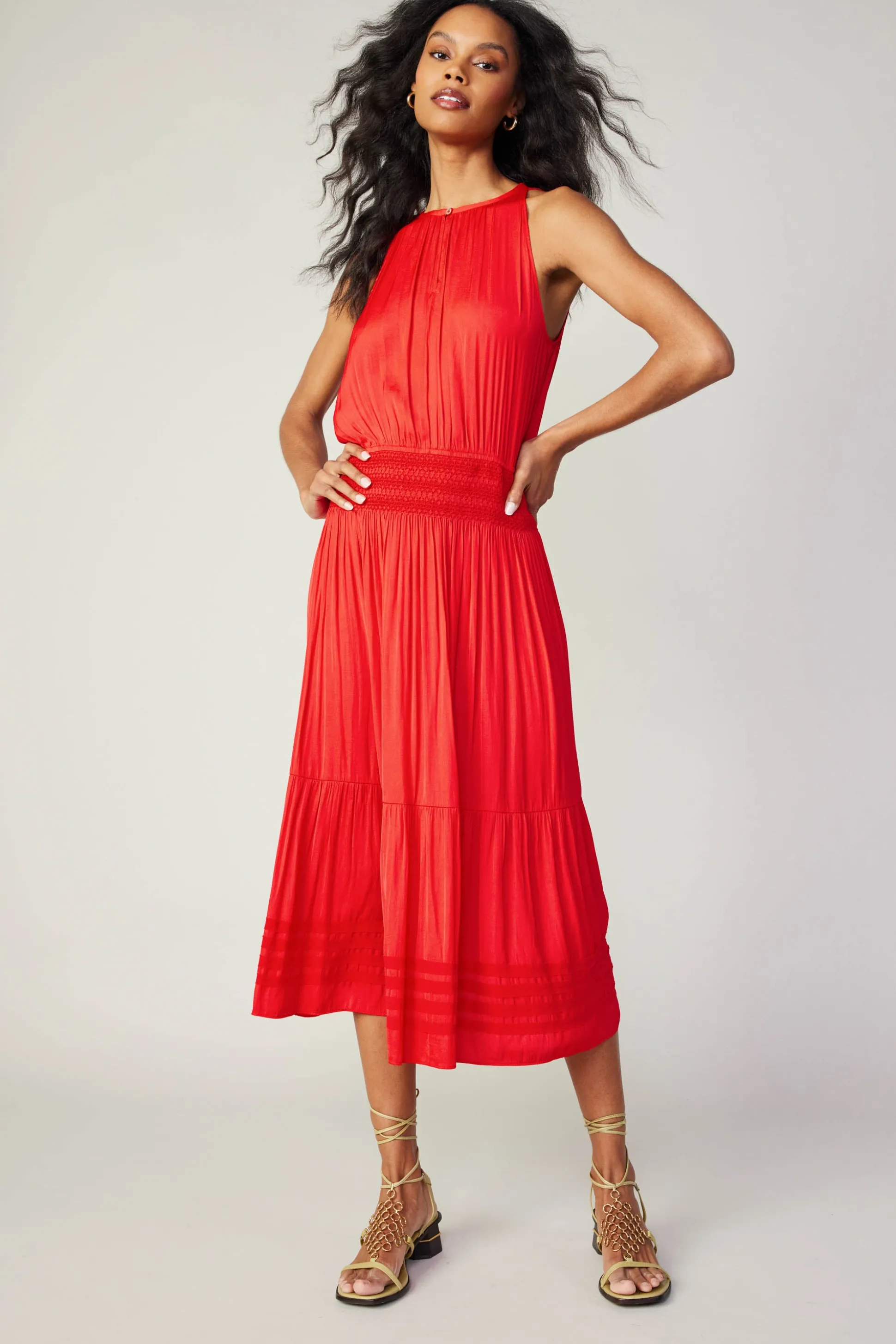 Halter Smocked Midi Dress<Current Air Online