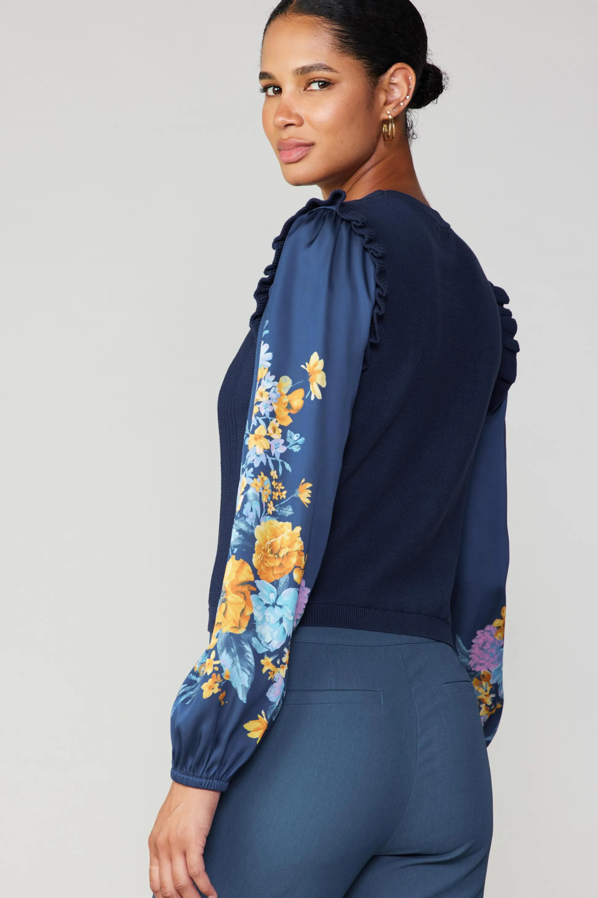 Floral Print Contrast Sweater Top<Current Air Discount