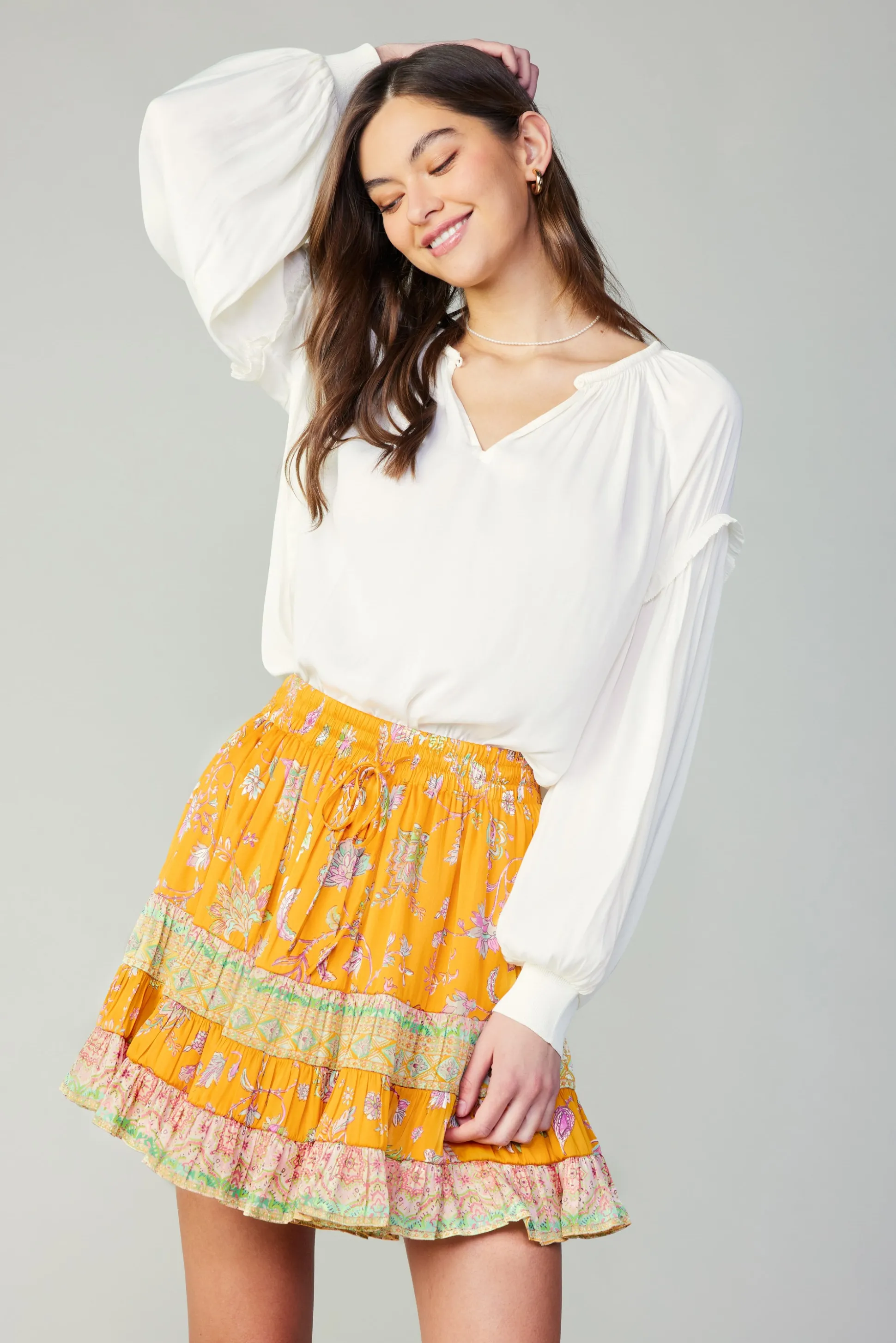 Border Print Tiered Mini Skirt<Current Air Fashion