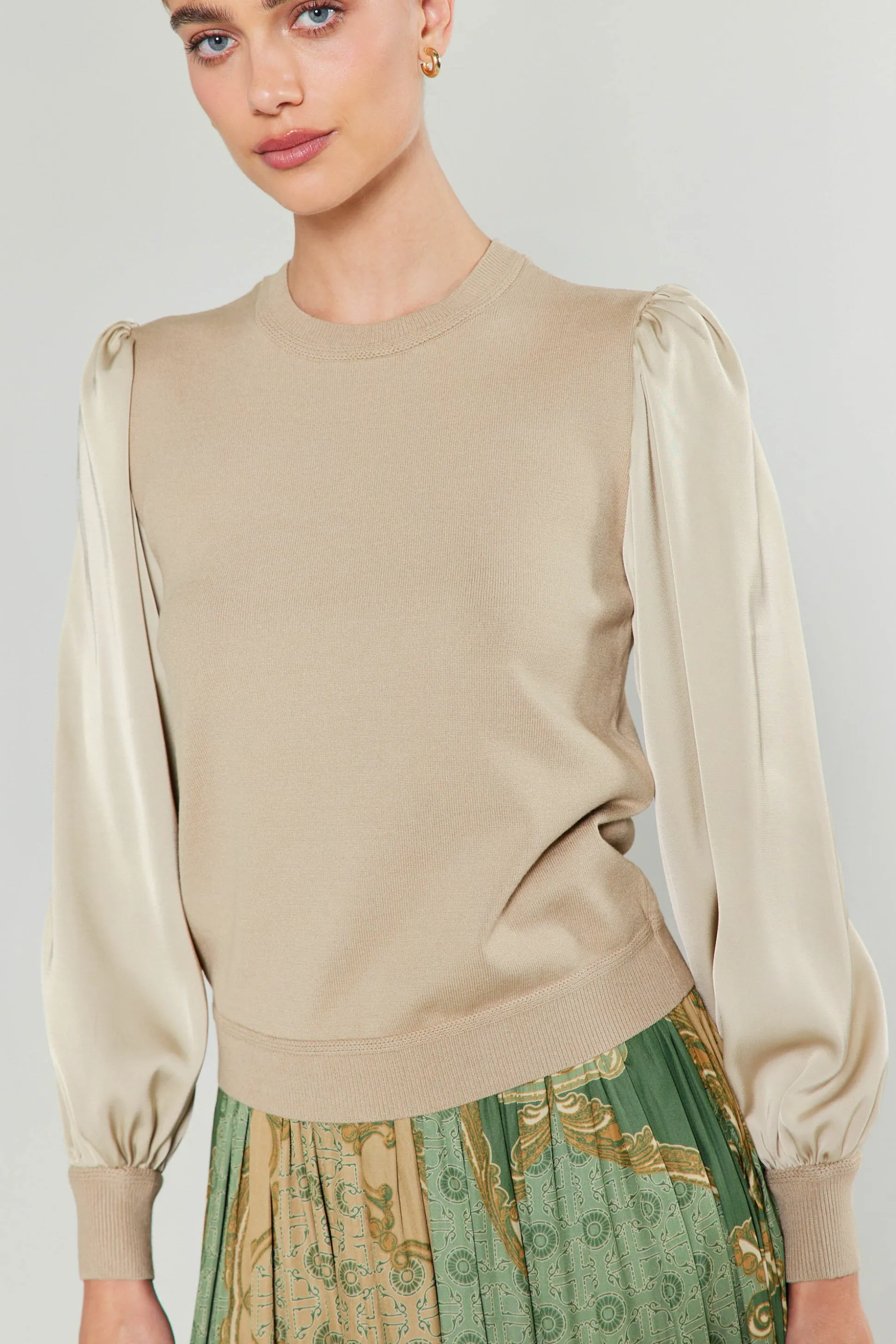 Ribbed Contrast Sleeve Sweater<Current Air New