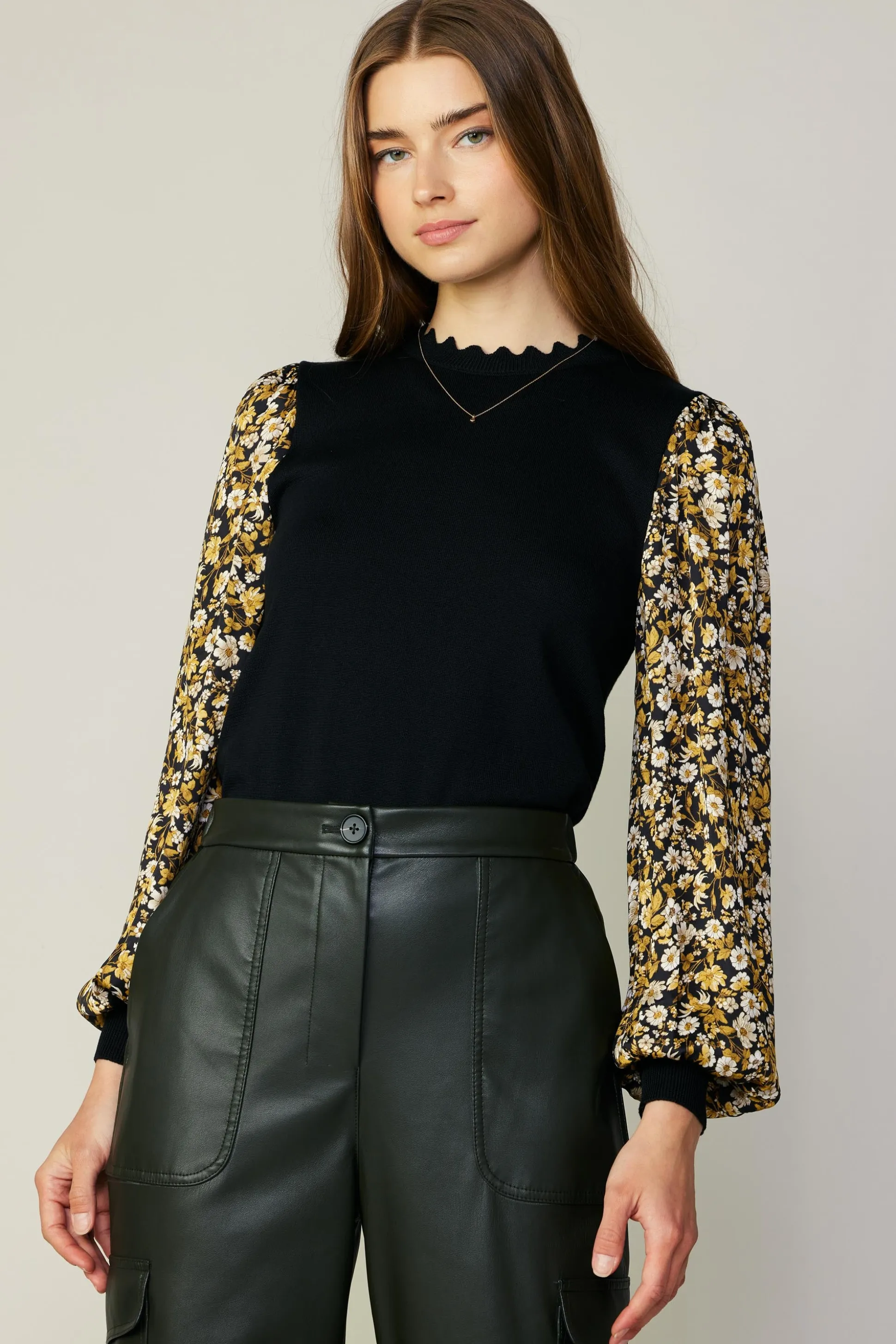 Floral Contrast Sweater Top<Current Air New