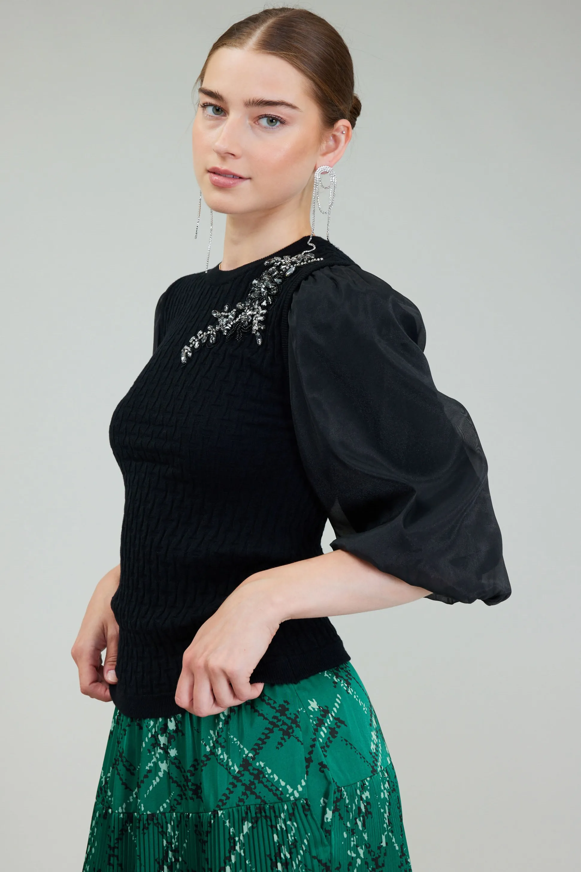 Contrast Sleeve Knit Blouse<Current Air Clearance