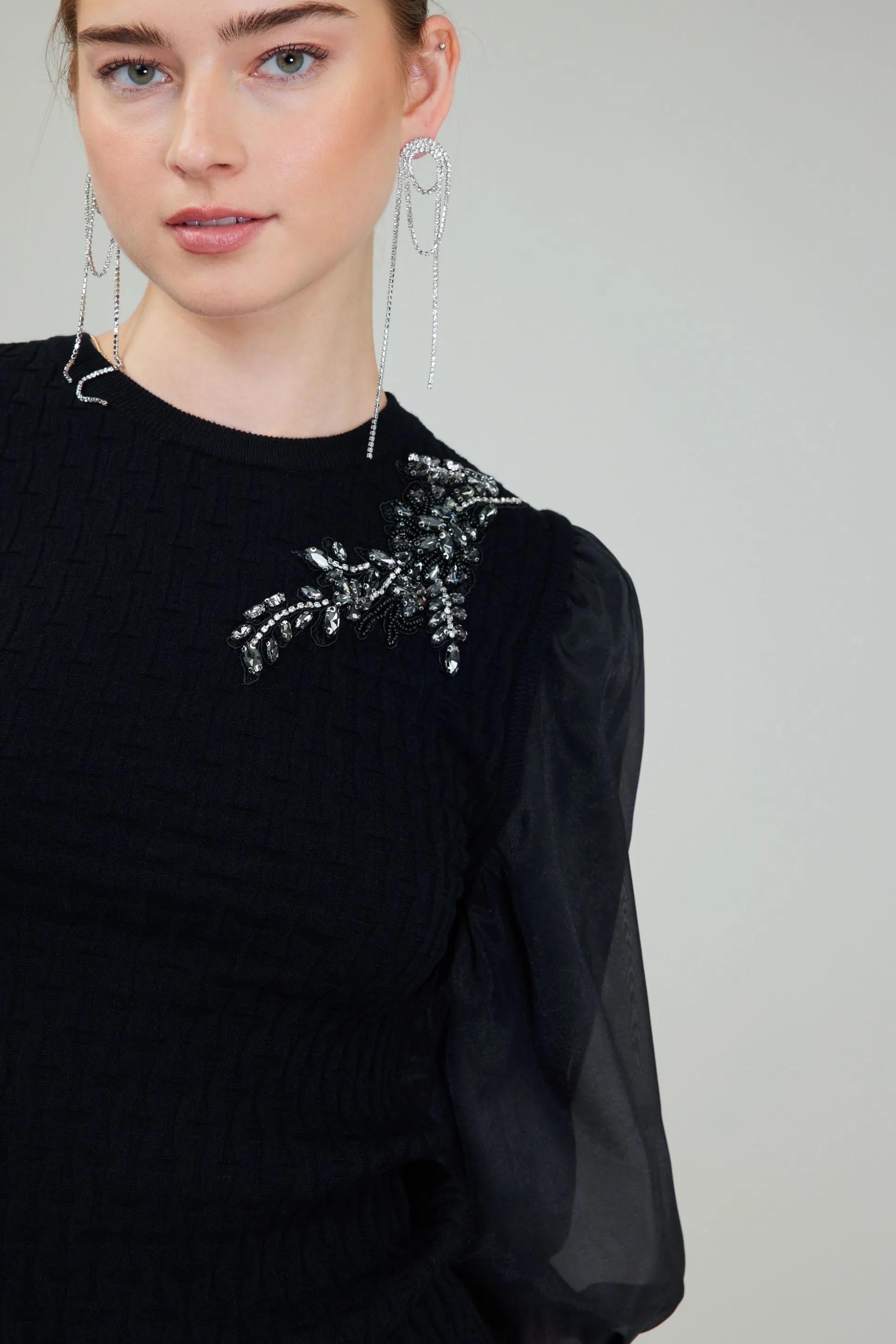 Contrast Sleeve Knit Blouse<Current Air Clearance