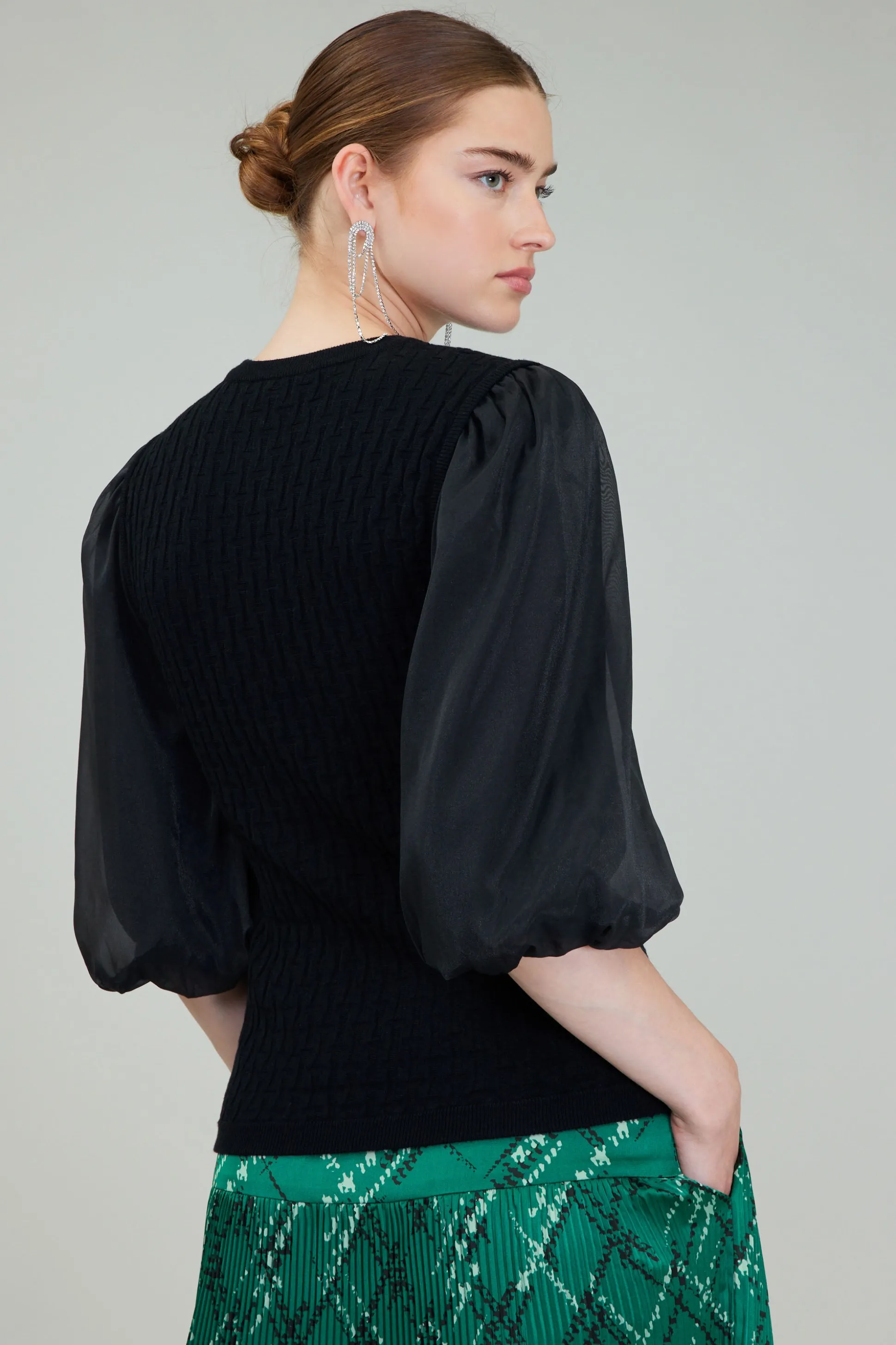 Contrast Sleeve Knit Blouse<Current Air Clearance