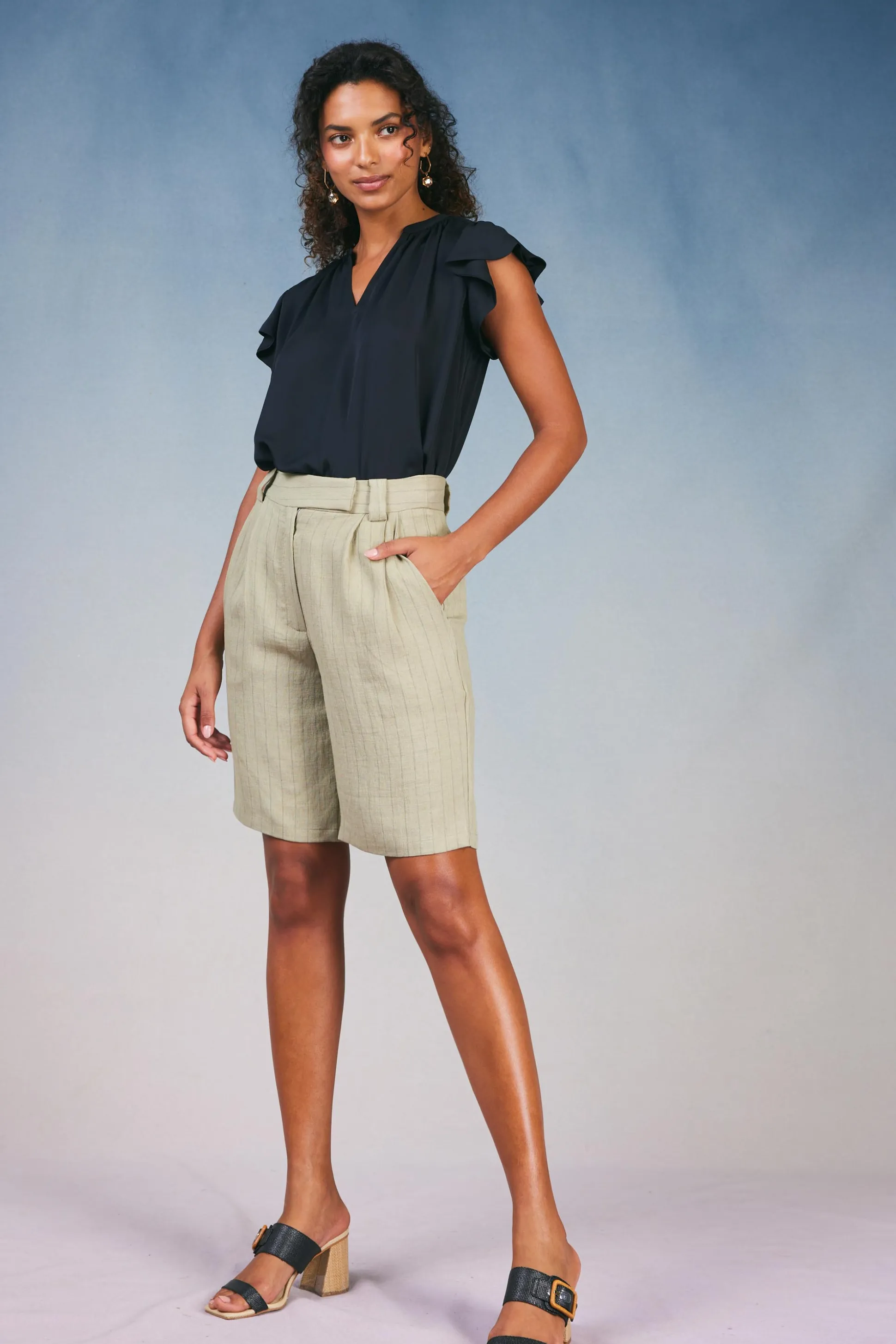 Striped Knee Length Shorts<Current Air Online