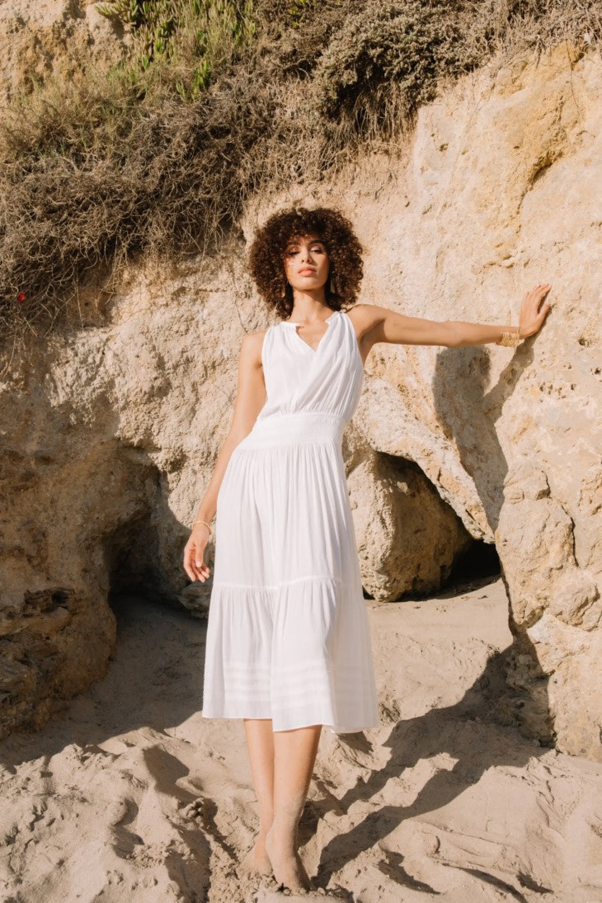 Smocked Waist Halter Midi Dress<Current Air Hot