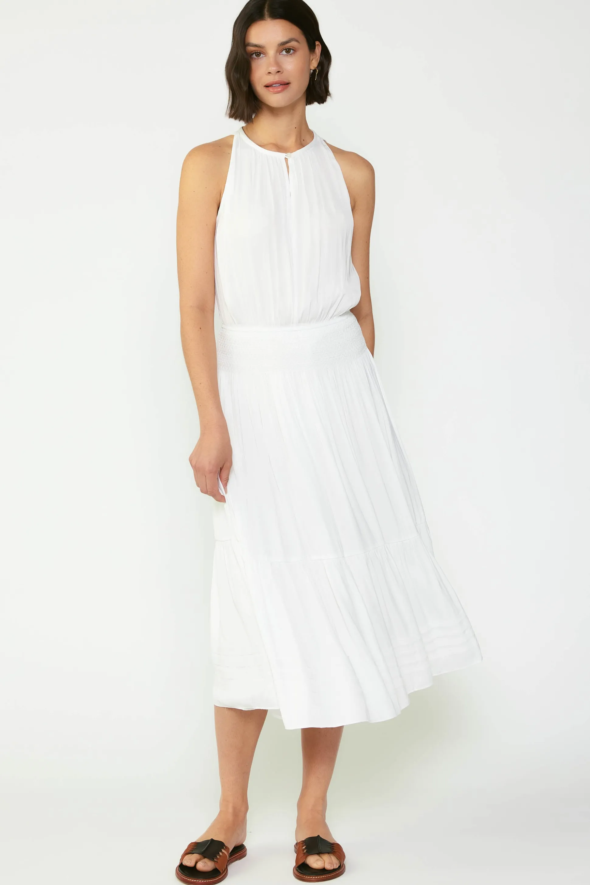 Smocked Waist Halter Midi Dress<Current Air Hot