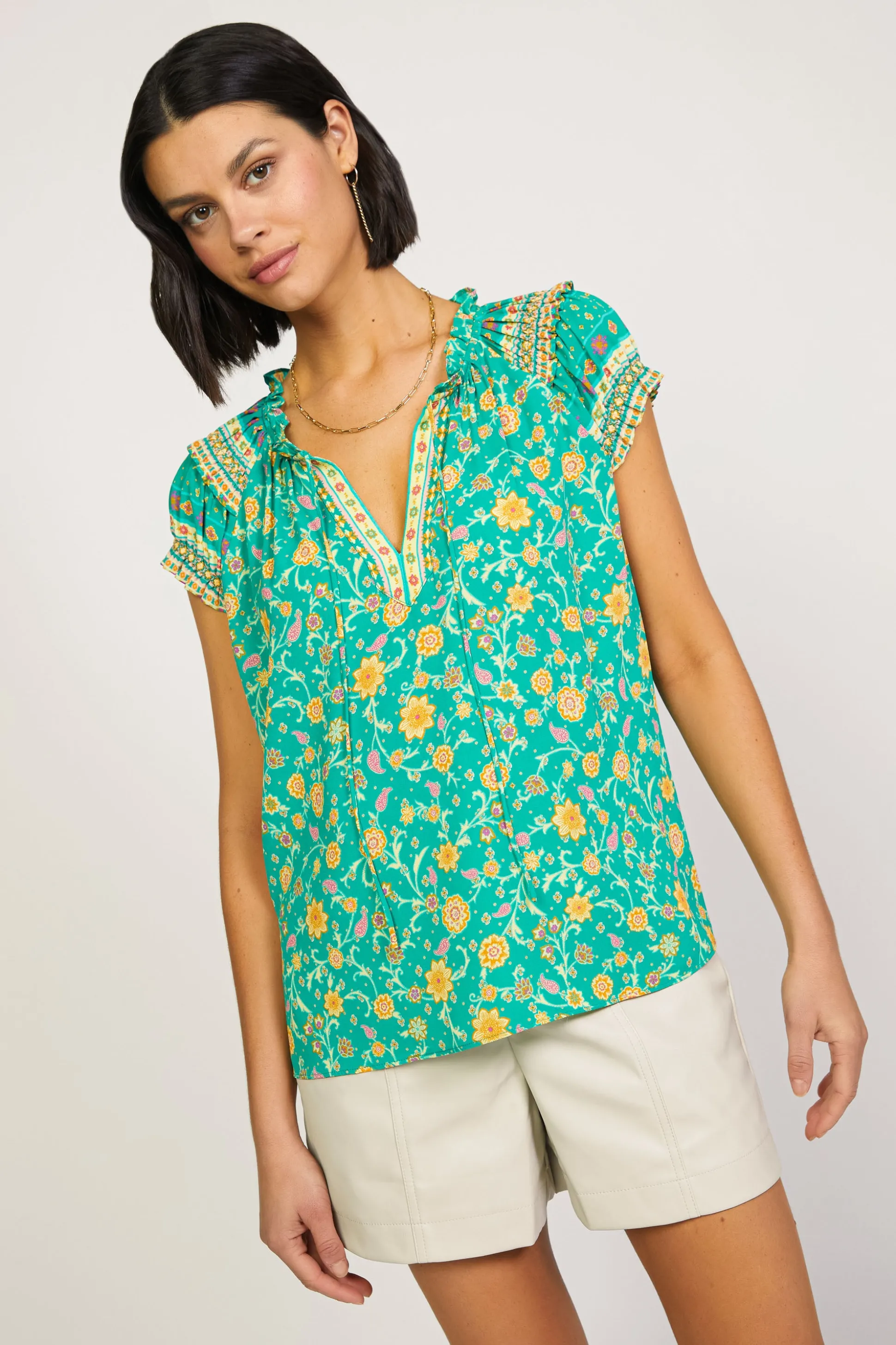 Floral Border Print Top<Current Air Clearance