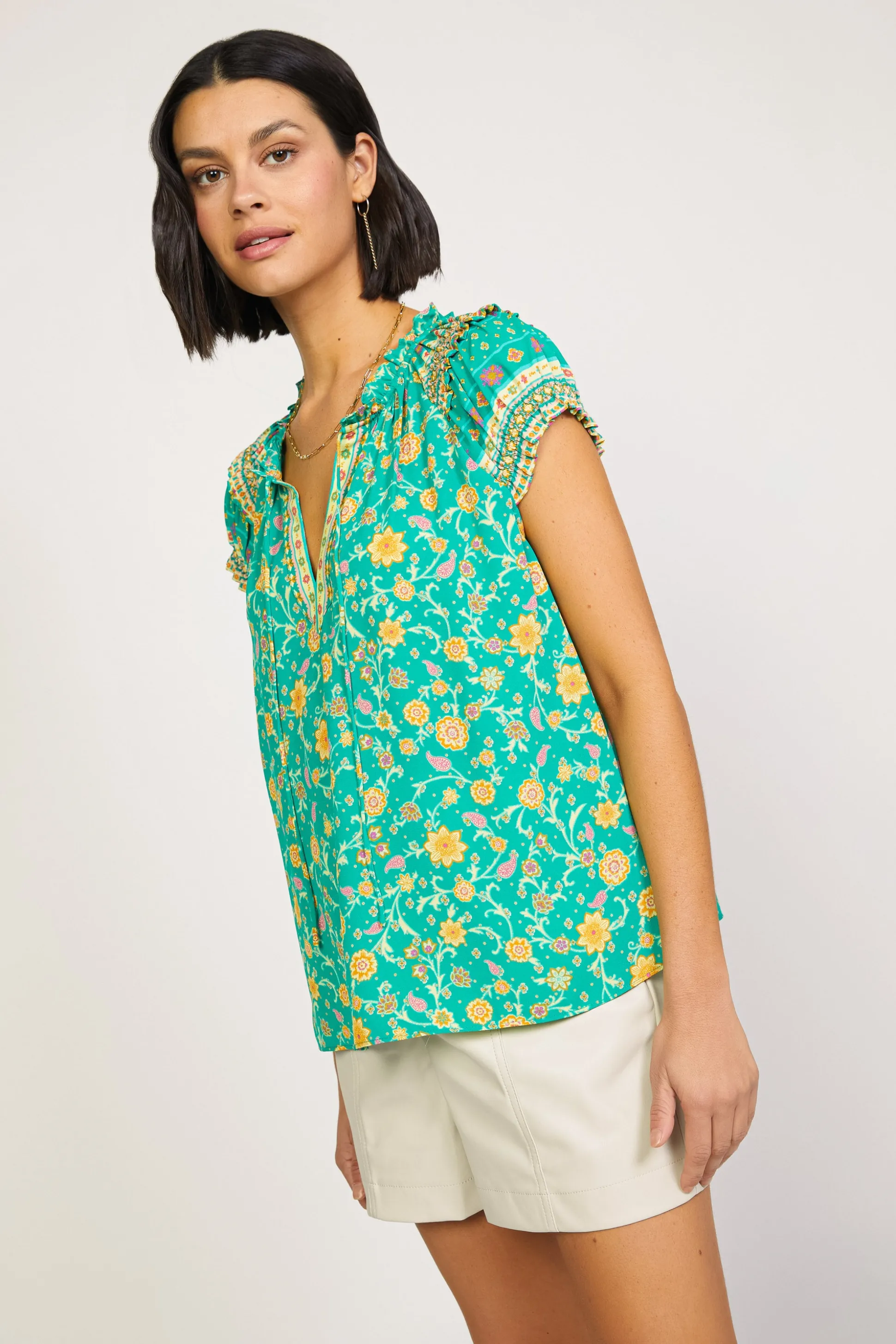 Floral Border Print Top<Current Air Clearance