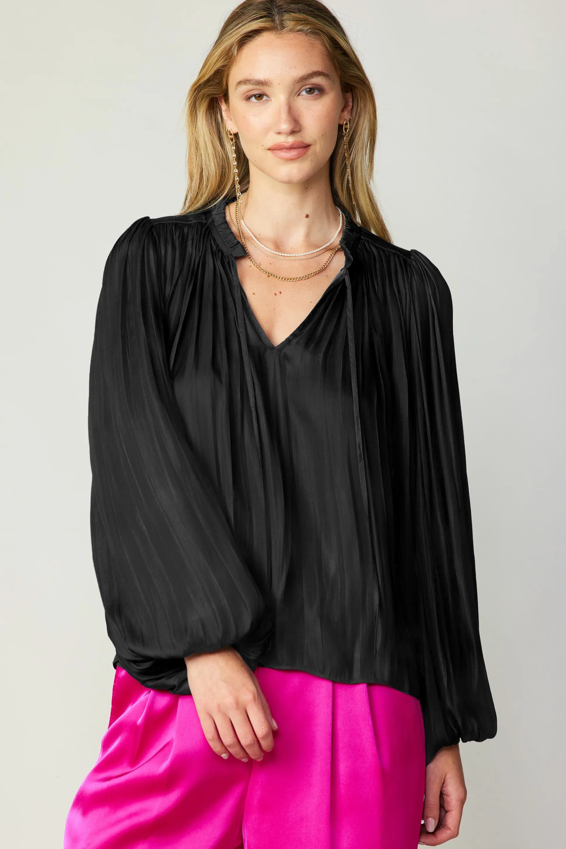 Pleated Puffed Sleeve Blouse<Current Air Hot