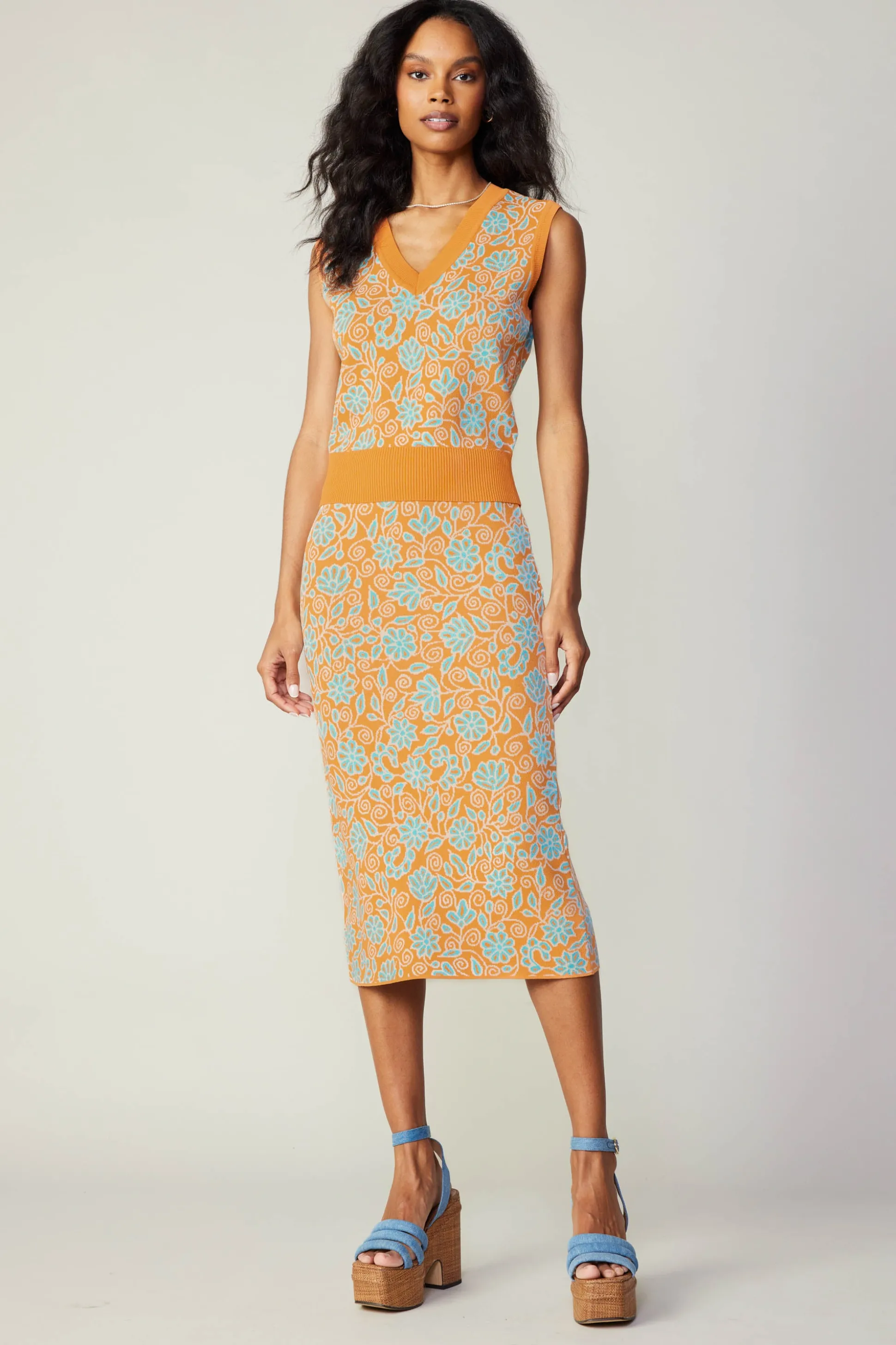 Floral Knit Midi Skirt<Current Air Clearance