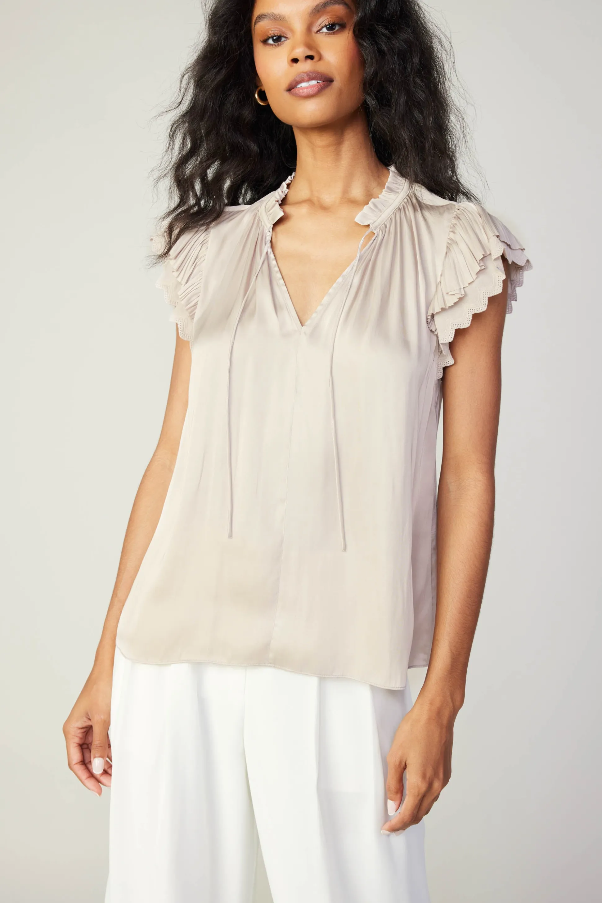 Layered Lace Sleeve Top<Current Air Online