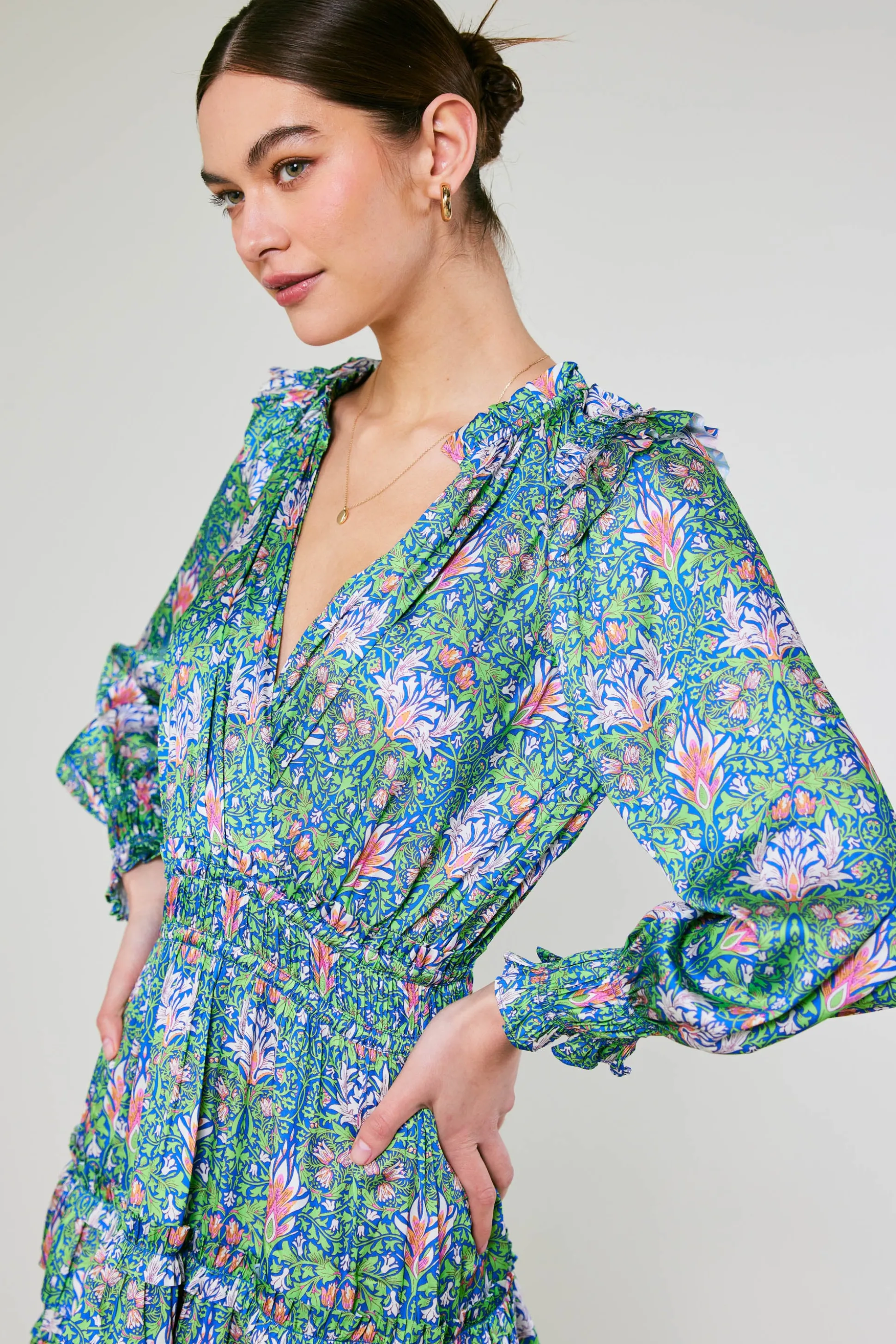 Ruffled Surplice Floral Mini Dress<Current Air Best