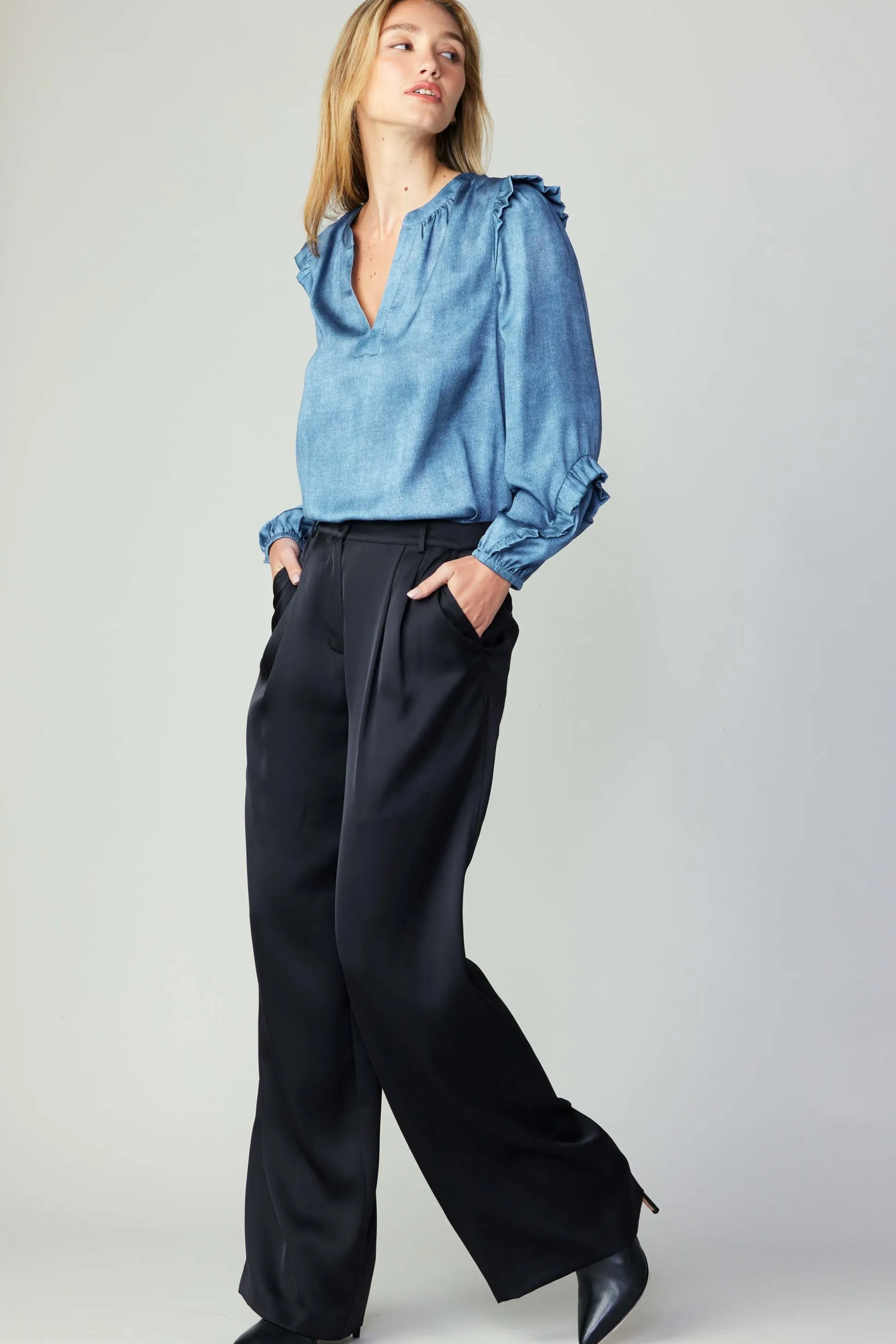 Silky Pintucked Trousers<Current Air New