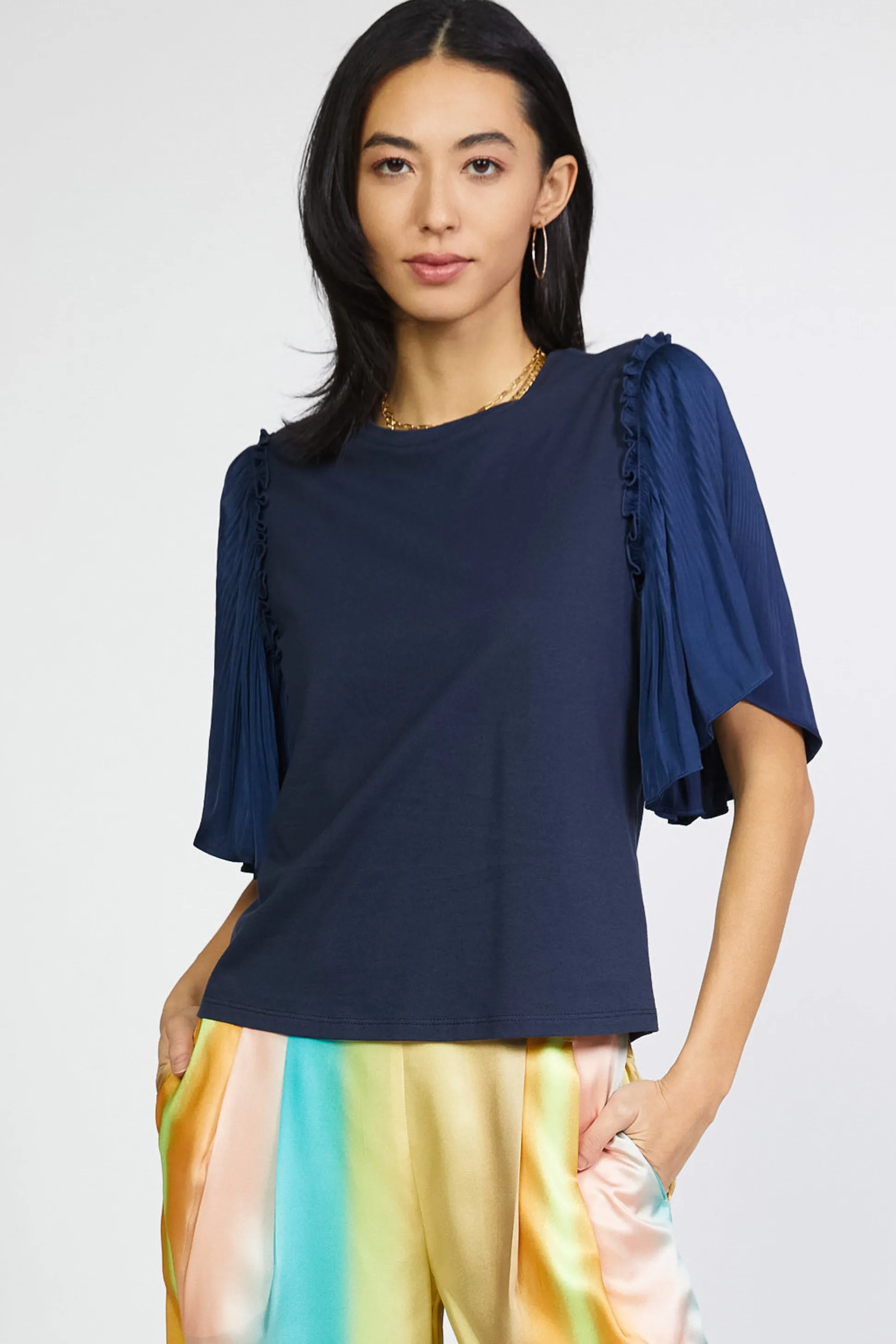 Contrast Sleeve Shirt<Current Air Fashion