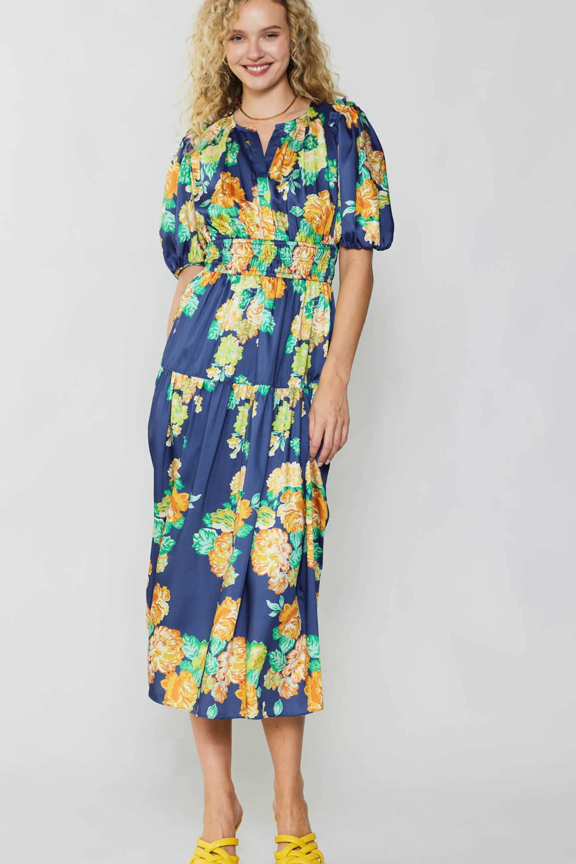 Rose Motif Maxi Dress<Current Air Hot