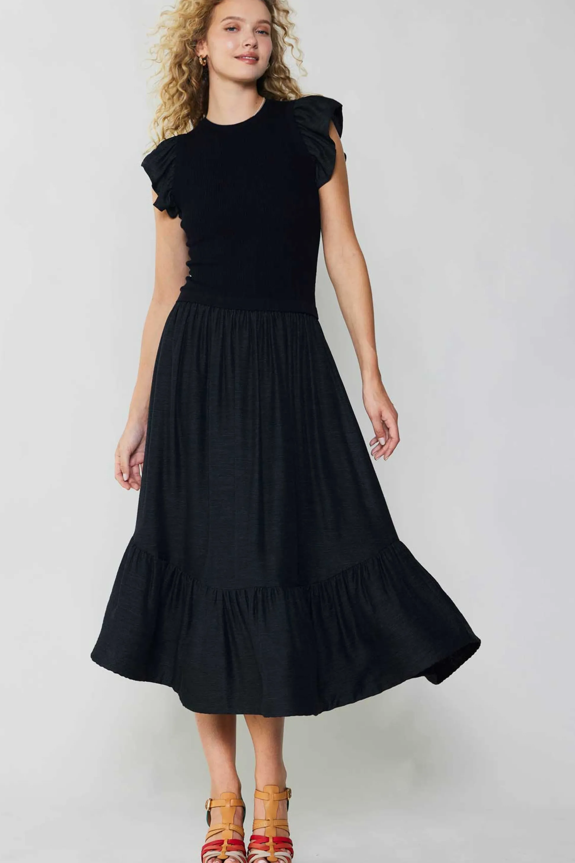 Ruffled Sleeve Sweater Dress<Current Air Best