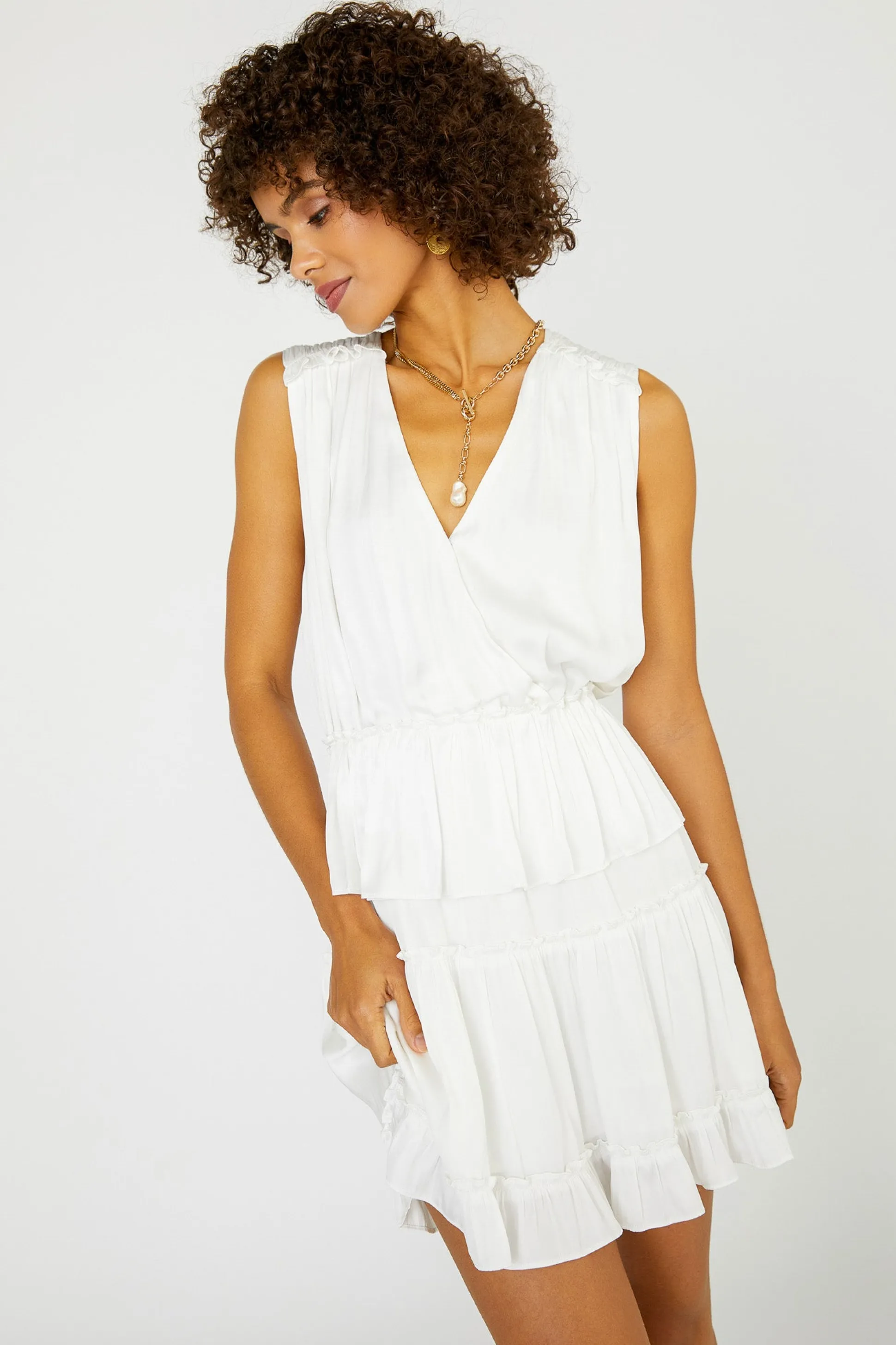Ruffled Surplice Mini Dress<Current Air Best