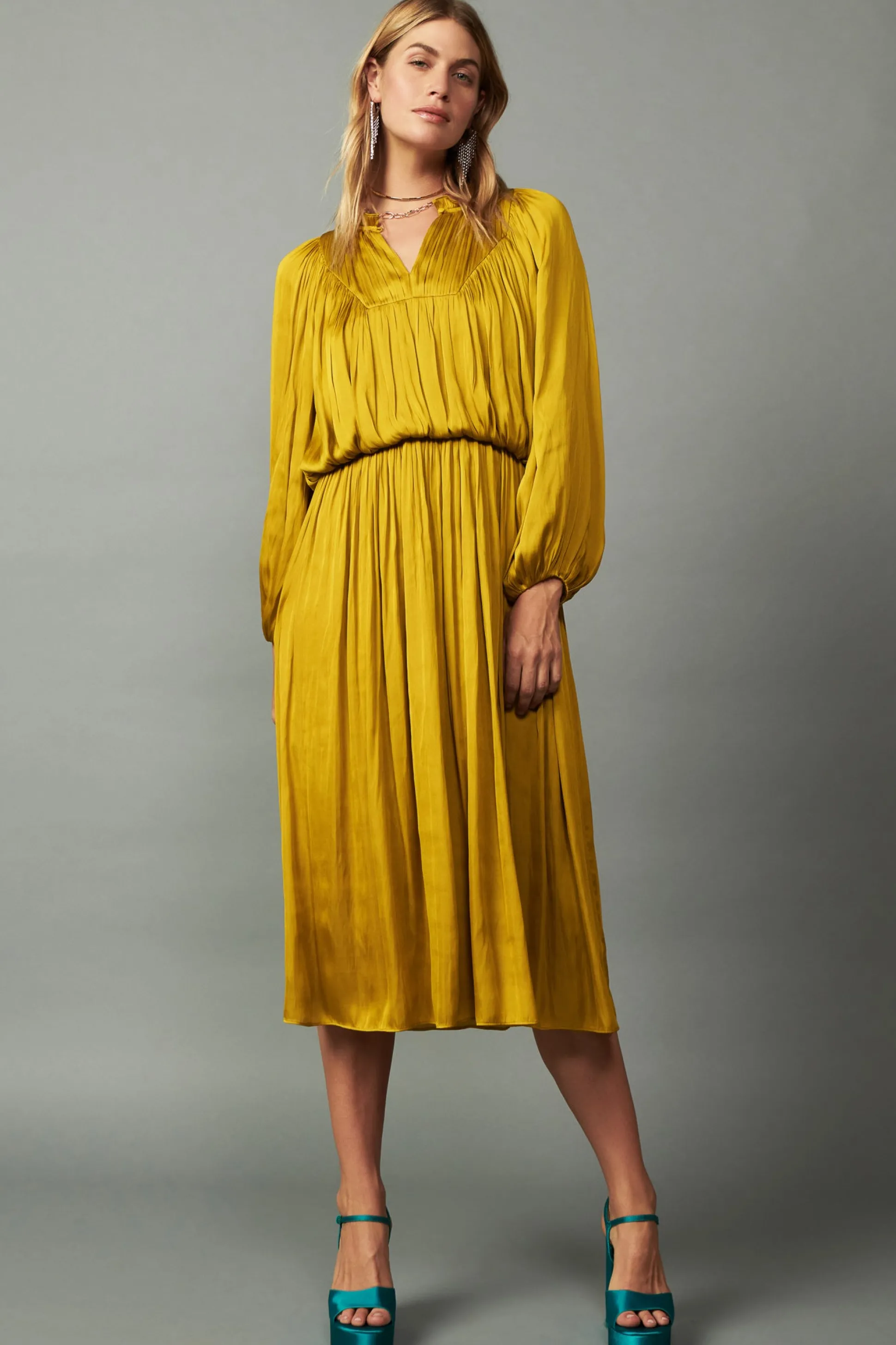 Shirred Yoke Maxi Dress<Current Air Fashion