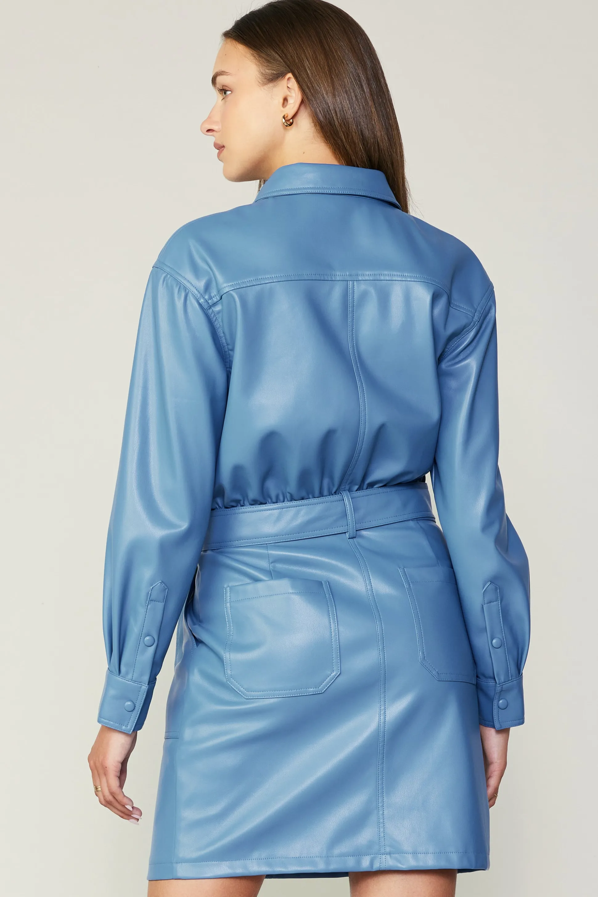 Vegan Leather Belted Shirt Dress<Current Air Outlet