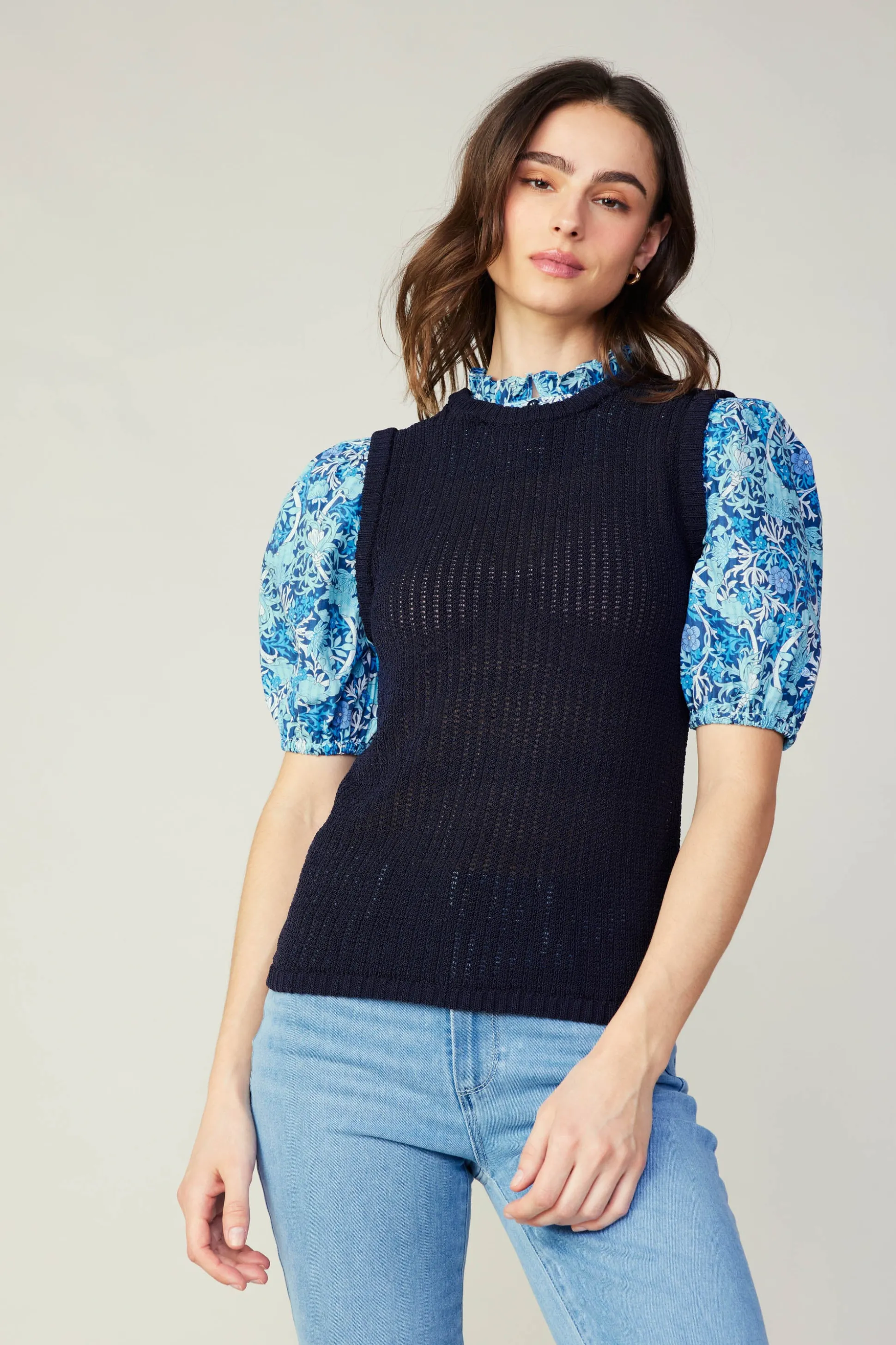 Contrast Sleeve Knit Top<Current Air Best