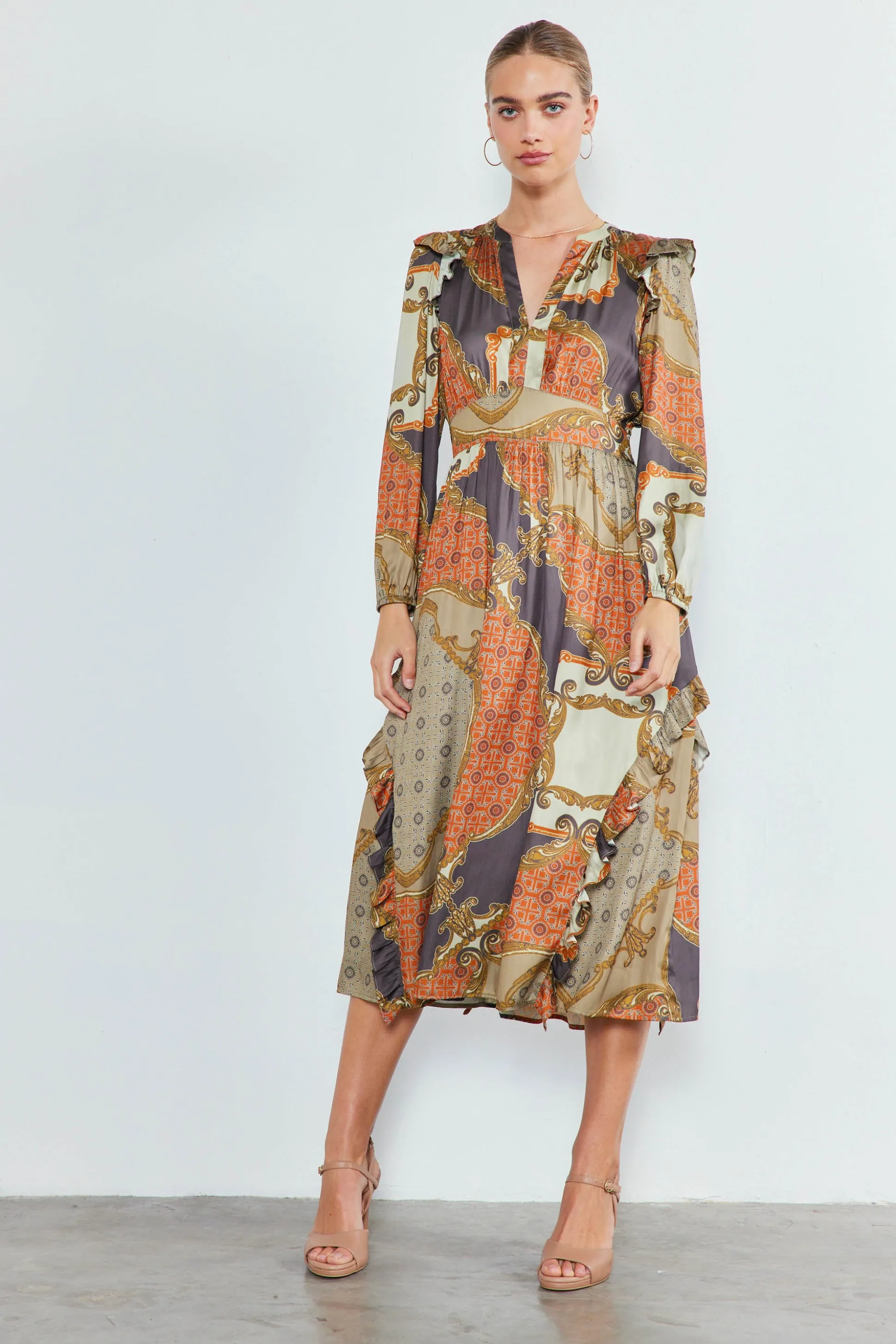 Emmaline Ruffled Midi Dress<Current Air Hot