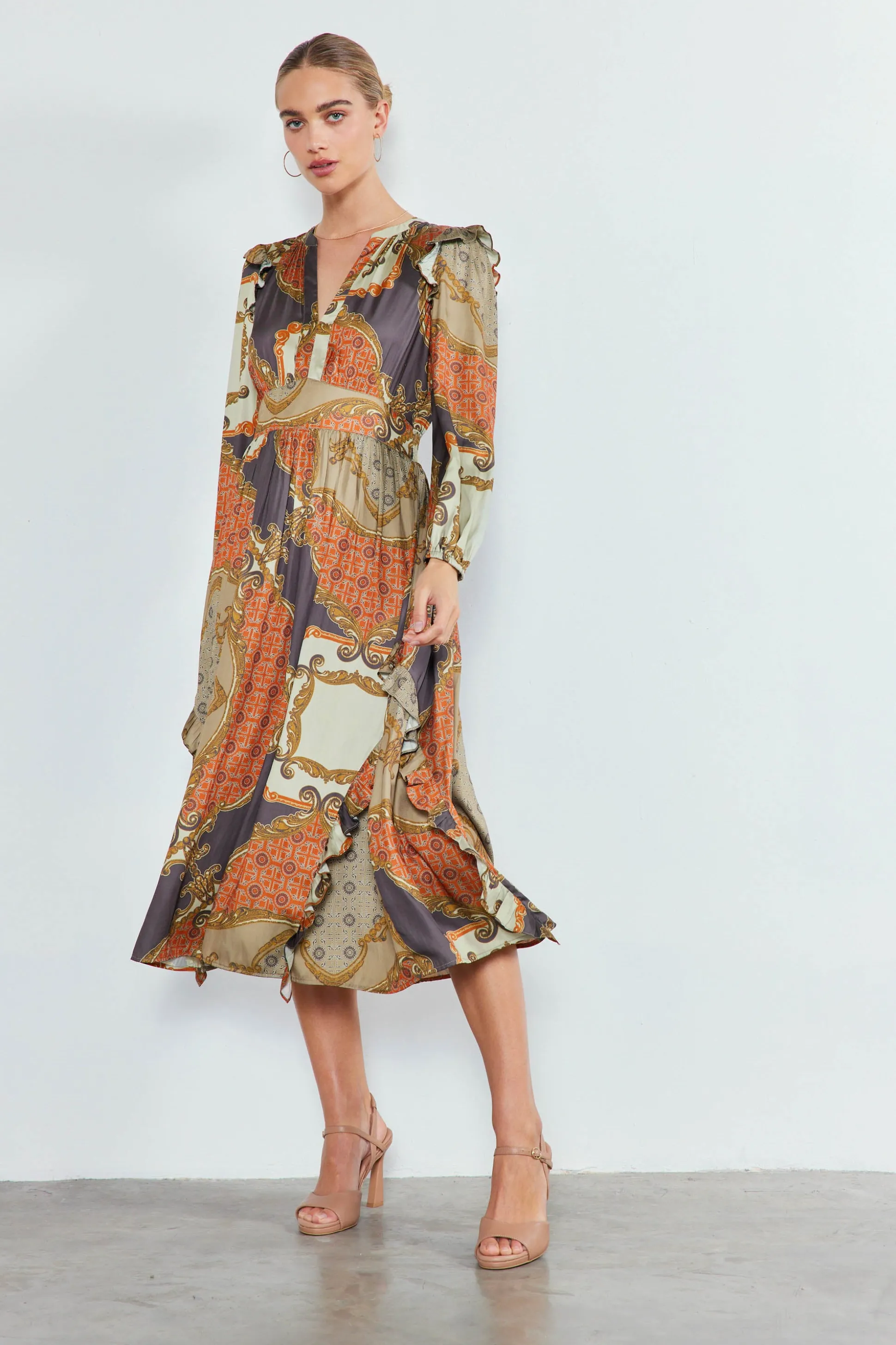 Emmaline Ruffled Midi Dress<Current Air Hot