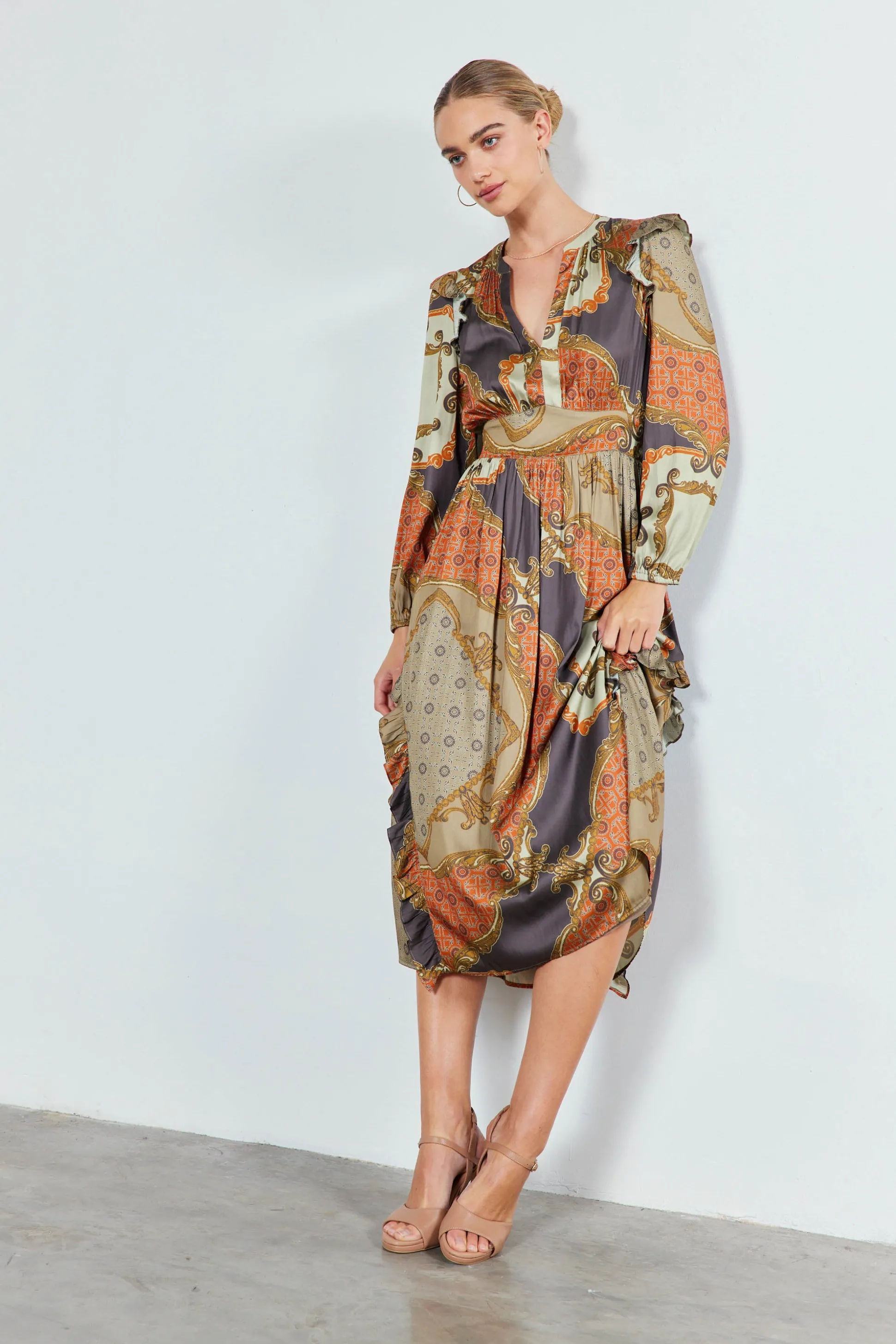 Emmaline Ruffled Midi Dress<Current Air Hot