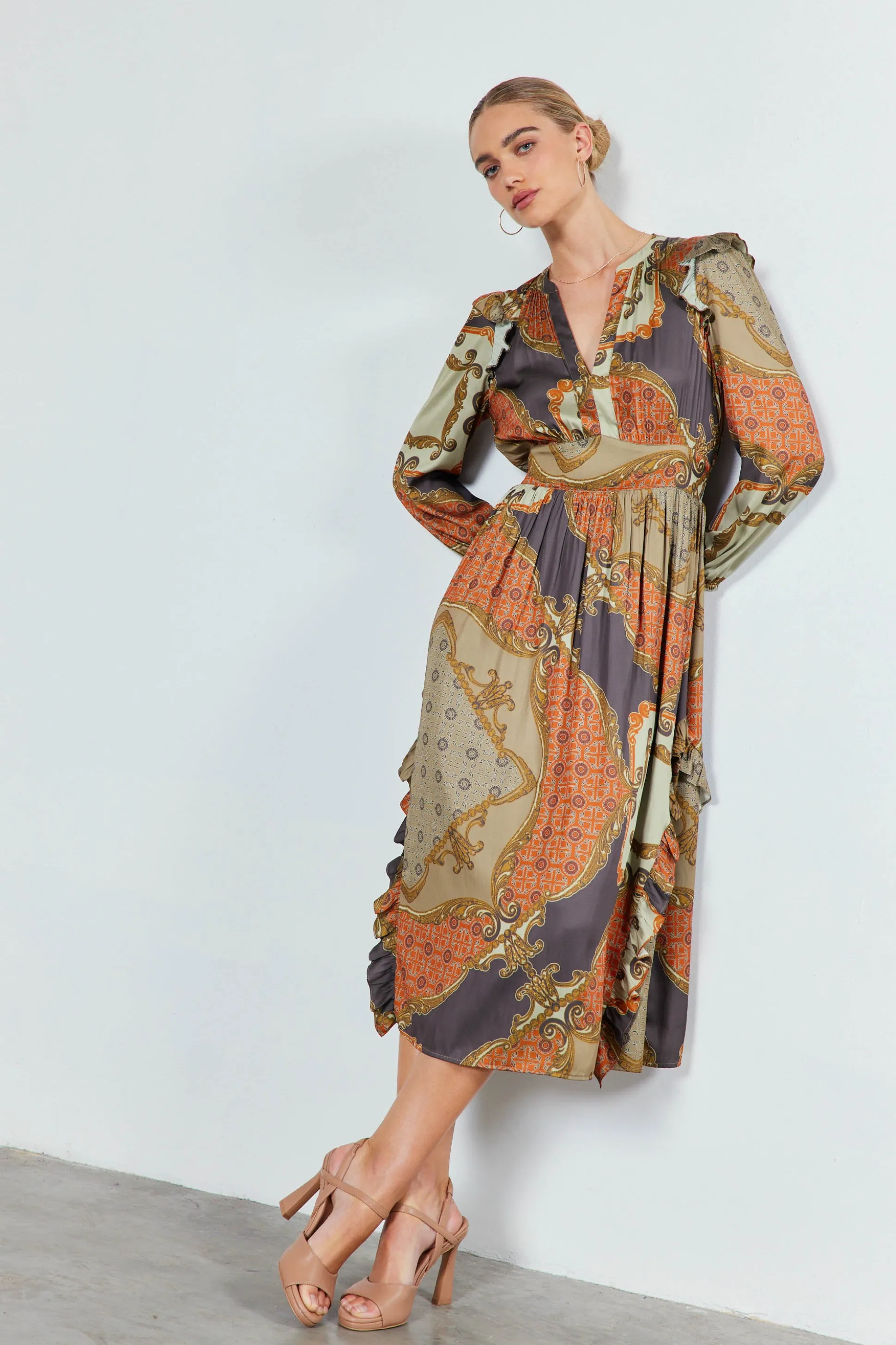 Emmaline Ruffled Midi Dress<Current Air Hot