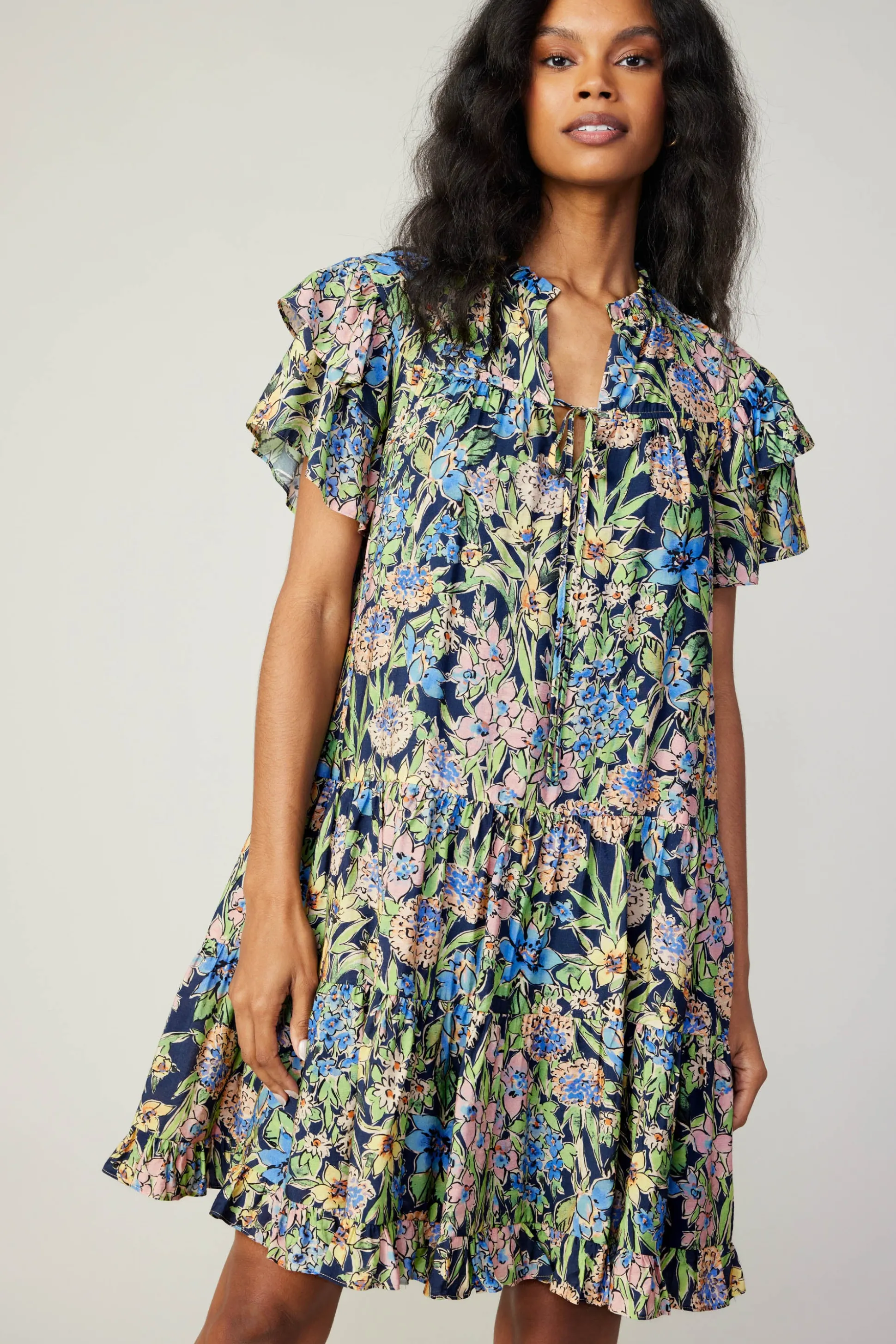 Flutter Sleeve Floral Print Dress<Current Air Fashion
