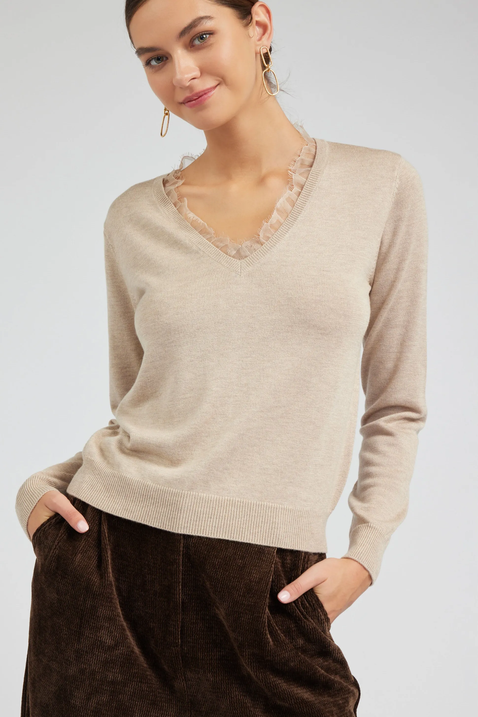 Lace Detail Sweater Top<Current Air Sale