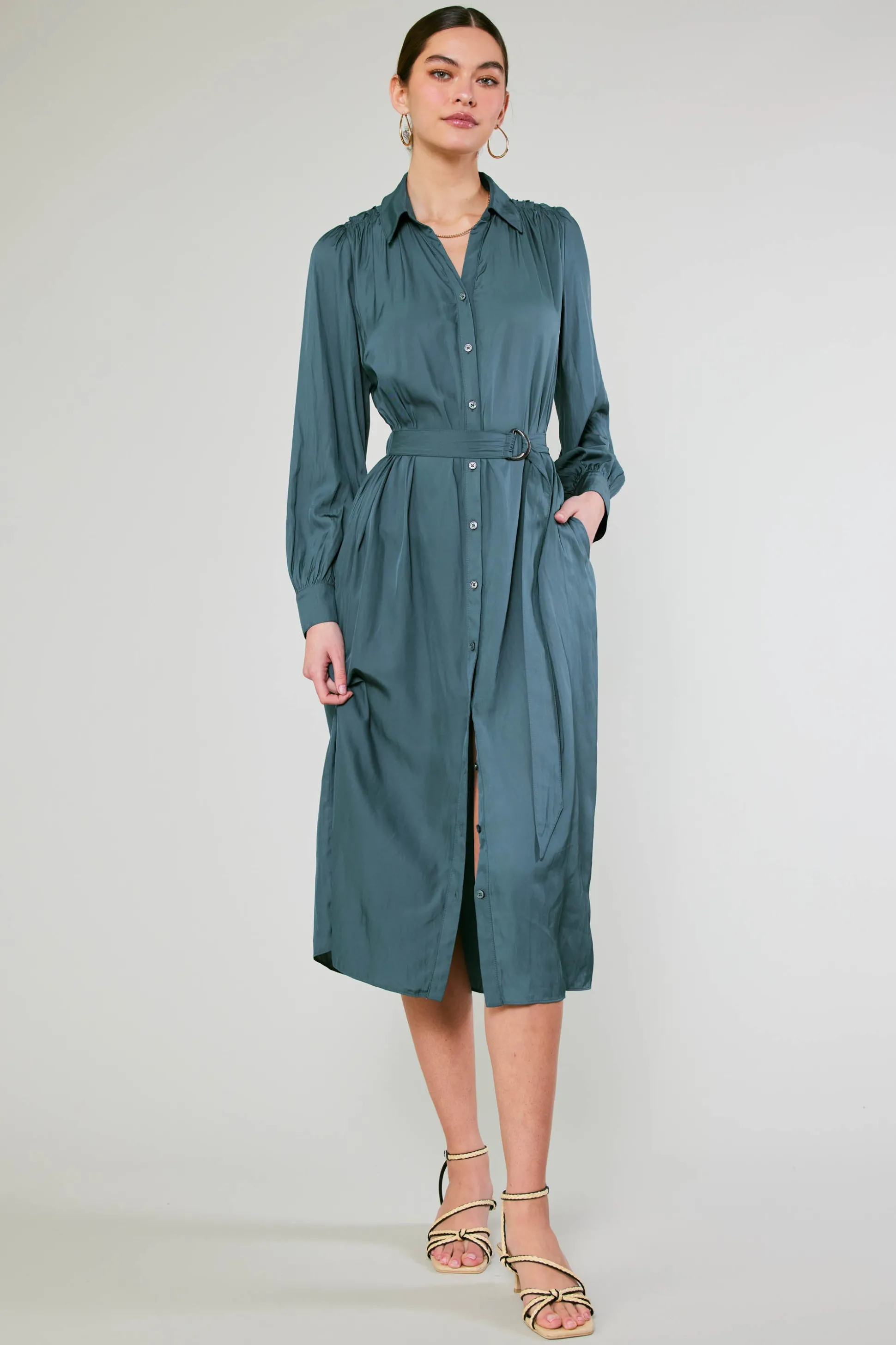 Belted Buttondown Shirt Dress<Current Air Fashion