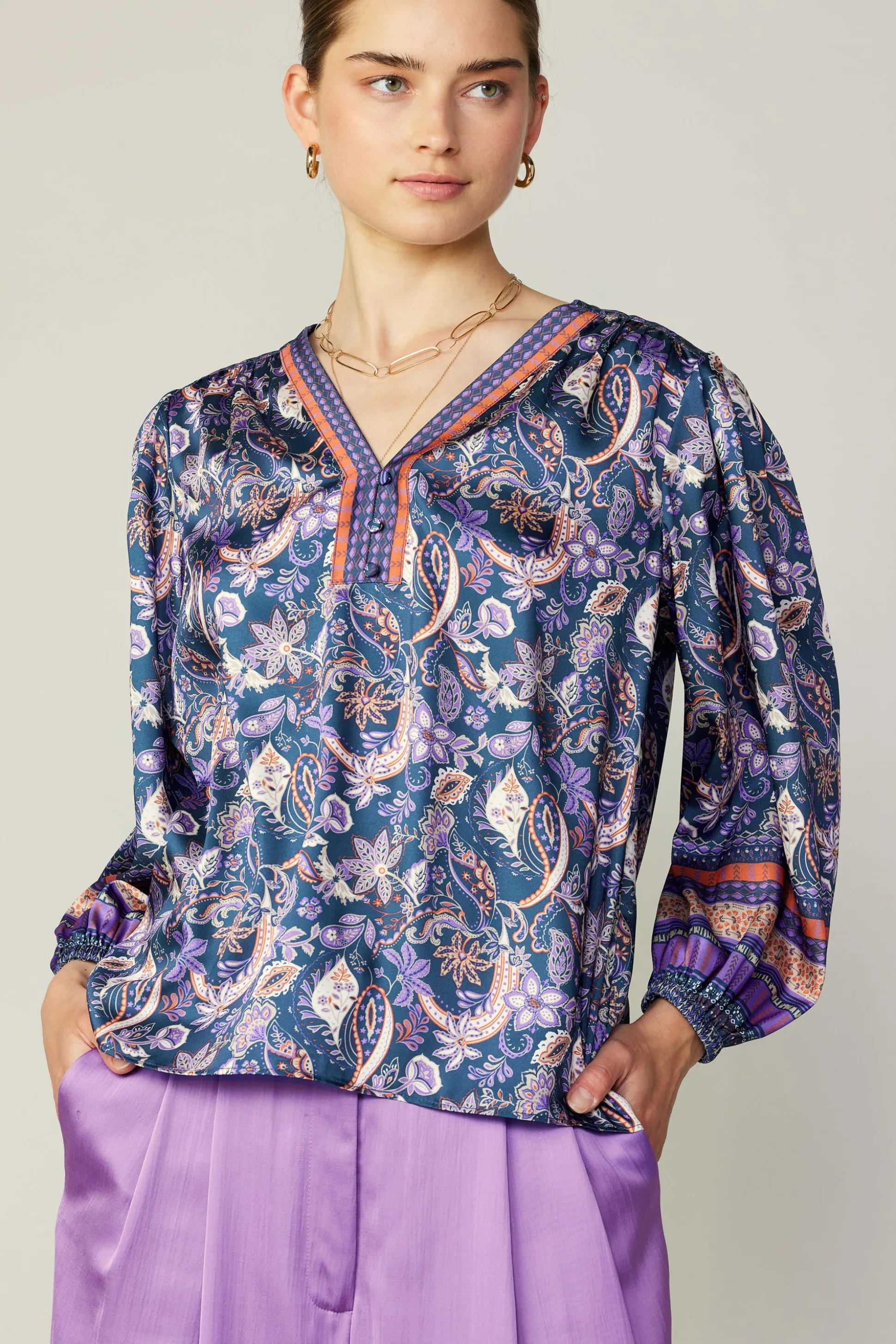 Border Print Paisley Top<Current Air Hot
