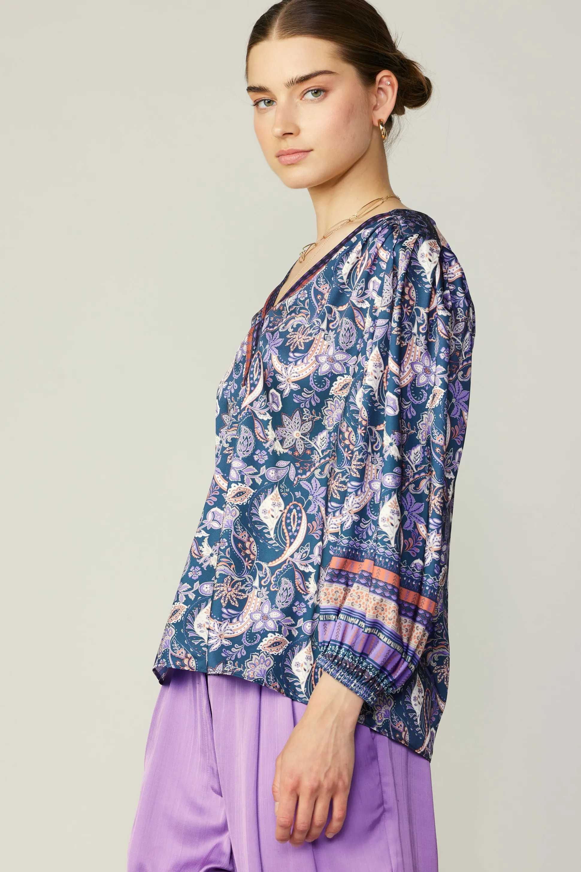 Border Print Paisley Top<Current Air Hot