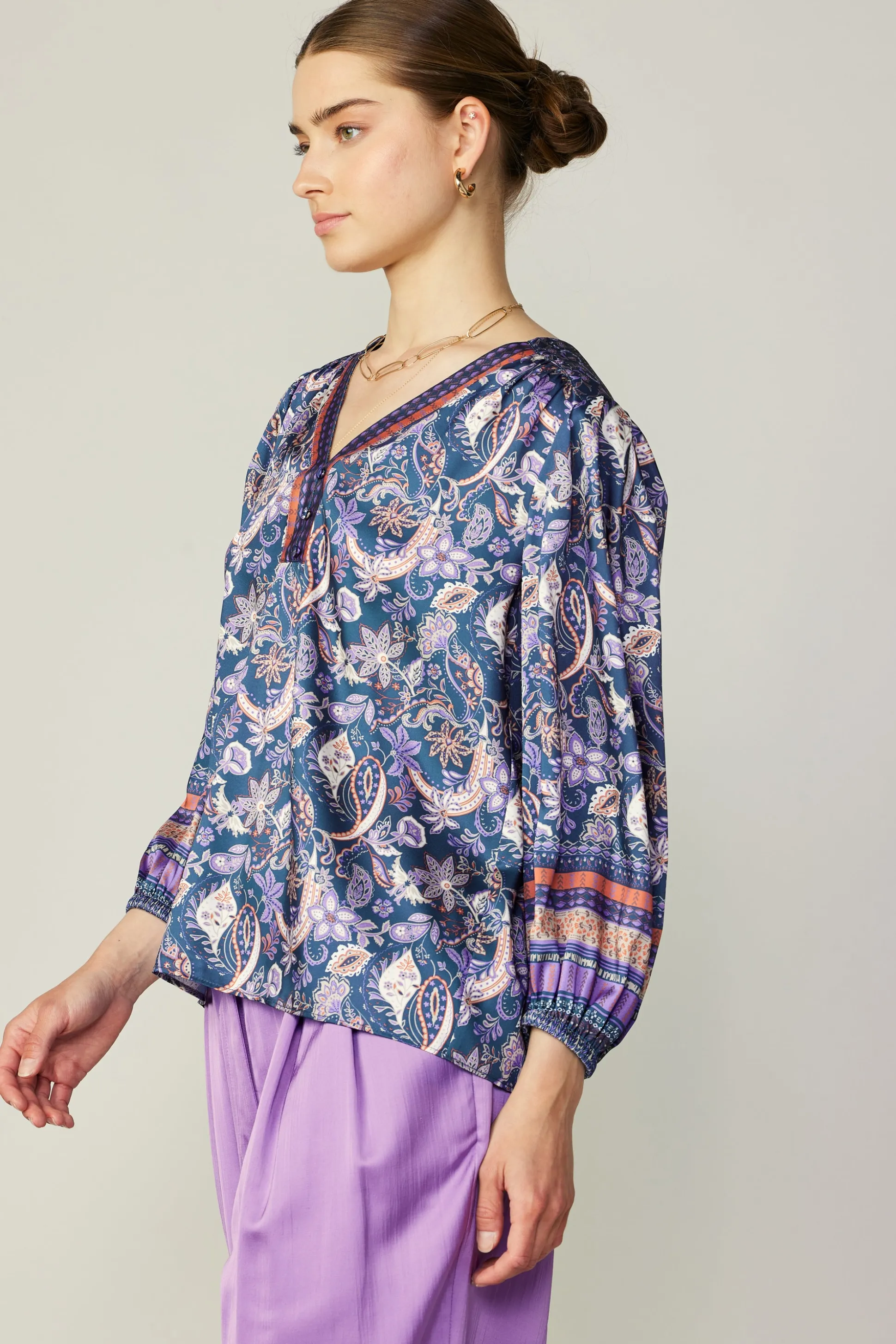 Border Print Paisley Top<Current Air Hot