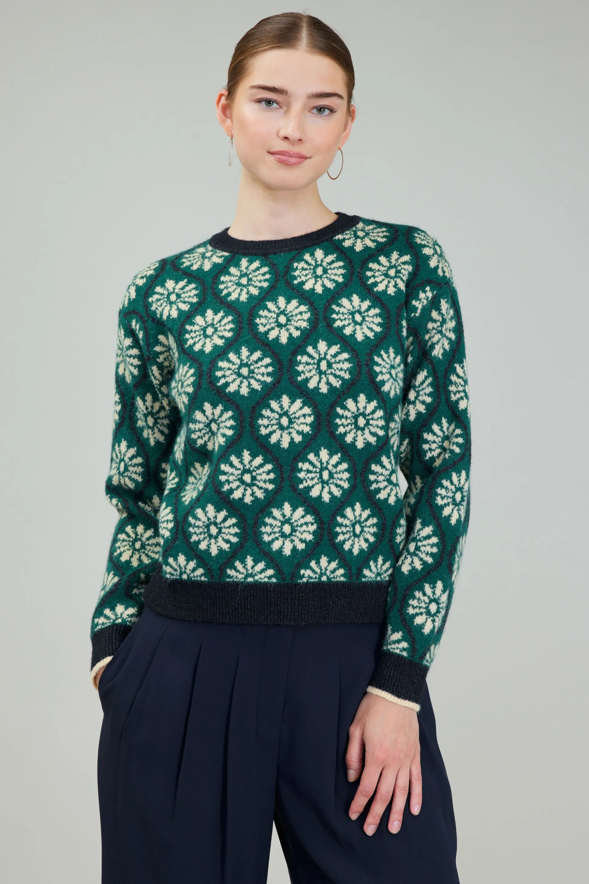 Geo Floral Pullover Sweater<Current Air Online