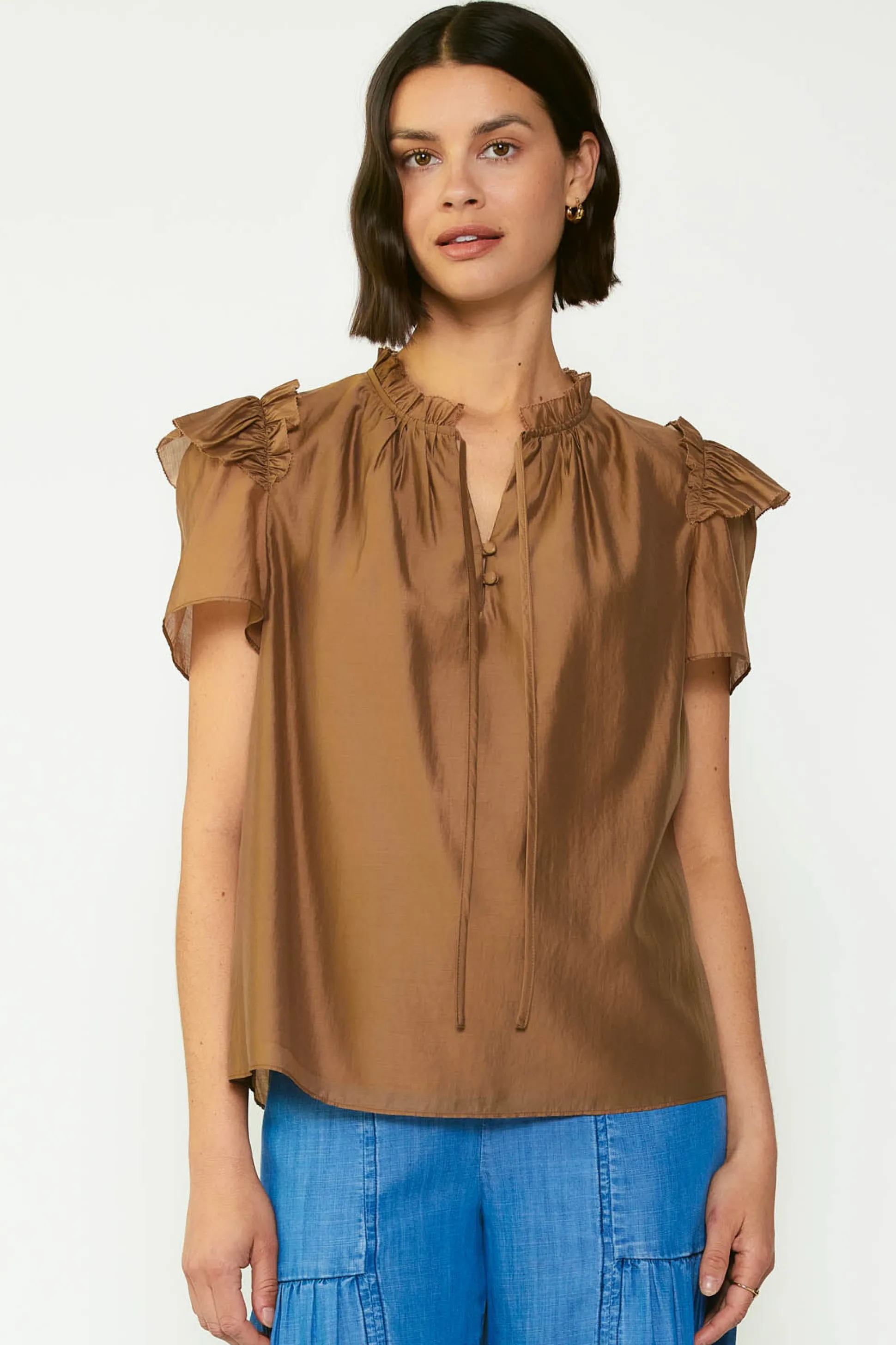 Ruffled Shoulder Blouse<Current Air Hot