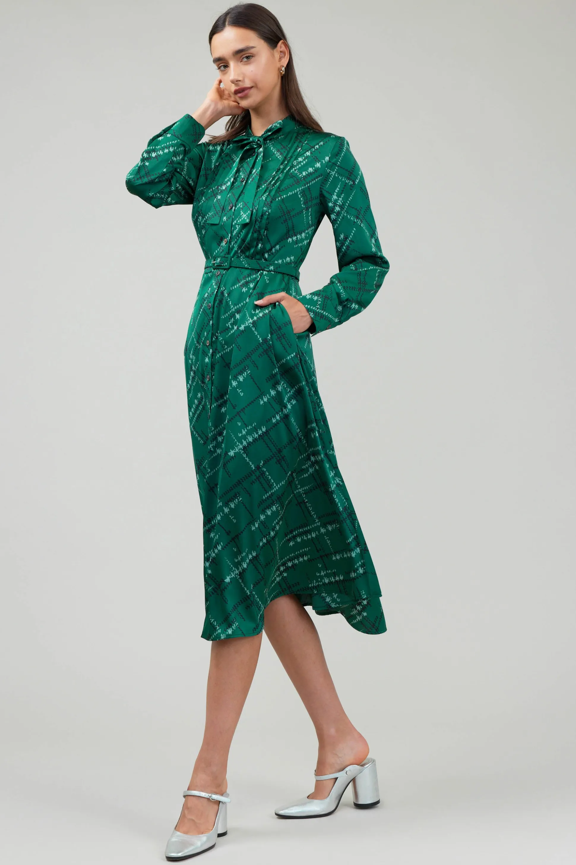 Plaid Pattern Midi Dress<Current Air Outlet