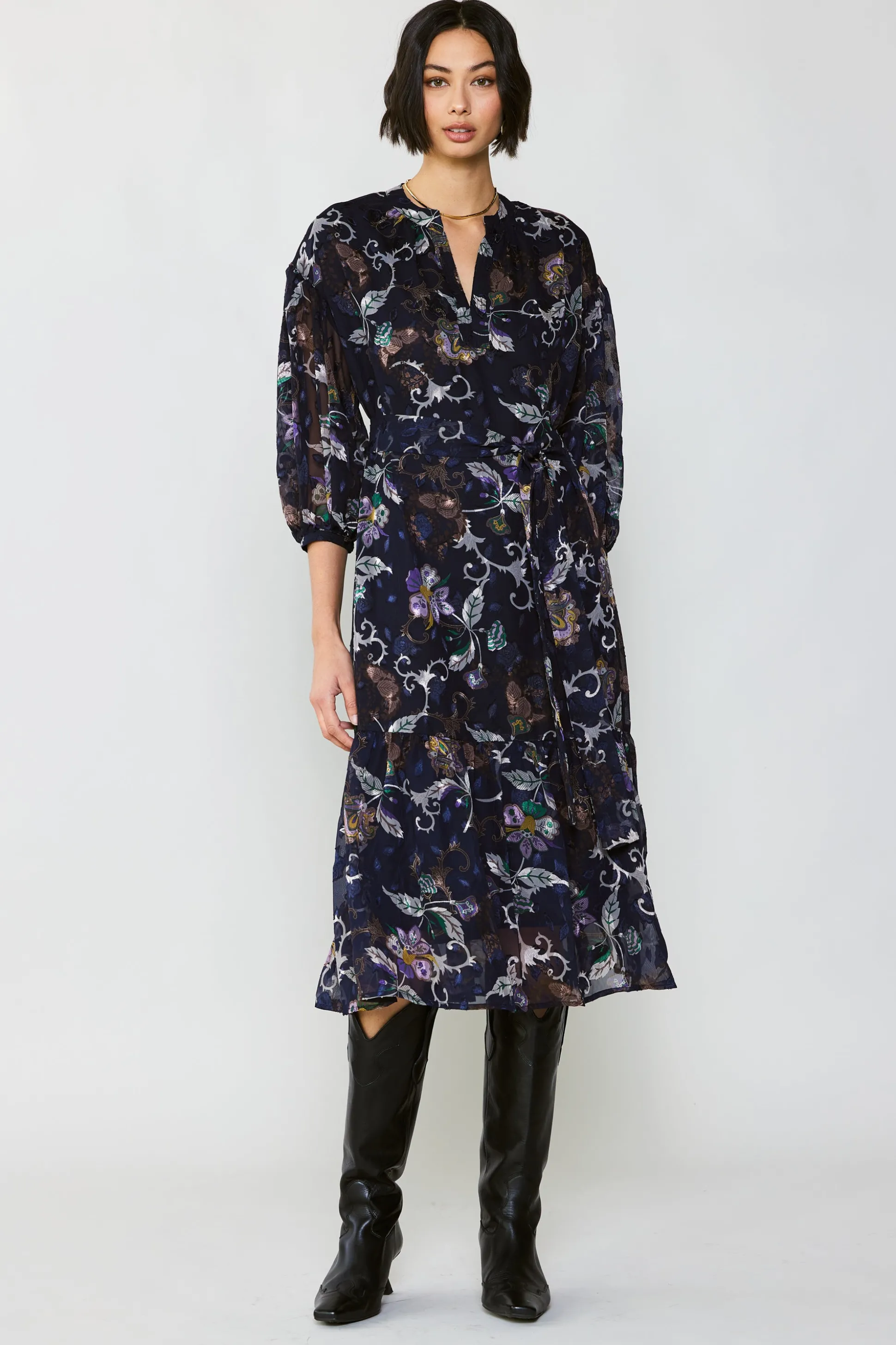 Navy Floral Midi Dress<Current Air Clearance
