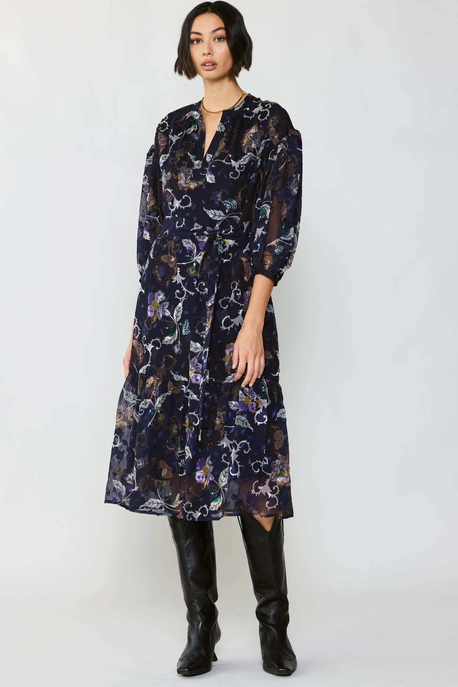 Navy Floral Midi Dress<Current Air Clearance